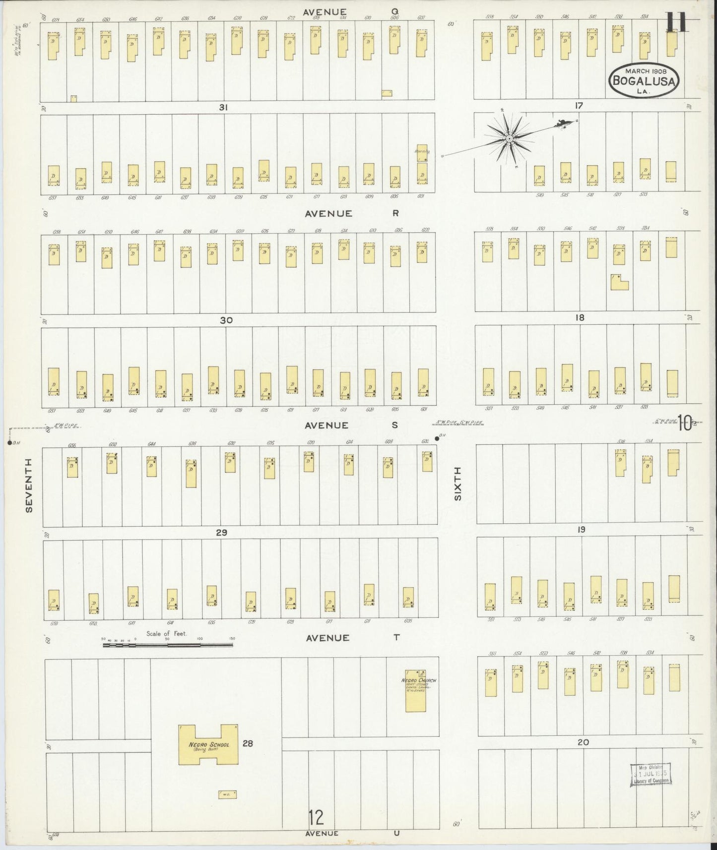Sanborn Fire Insurance Map from Bogalusa, Washington Parish, Louisiana (1908), Sheet #0011 - Historic Sanborn Fire Insurance Map Print, vintage old map wall art, antique decor, genealogy gift, Louisiana Louisiana map
