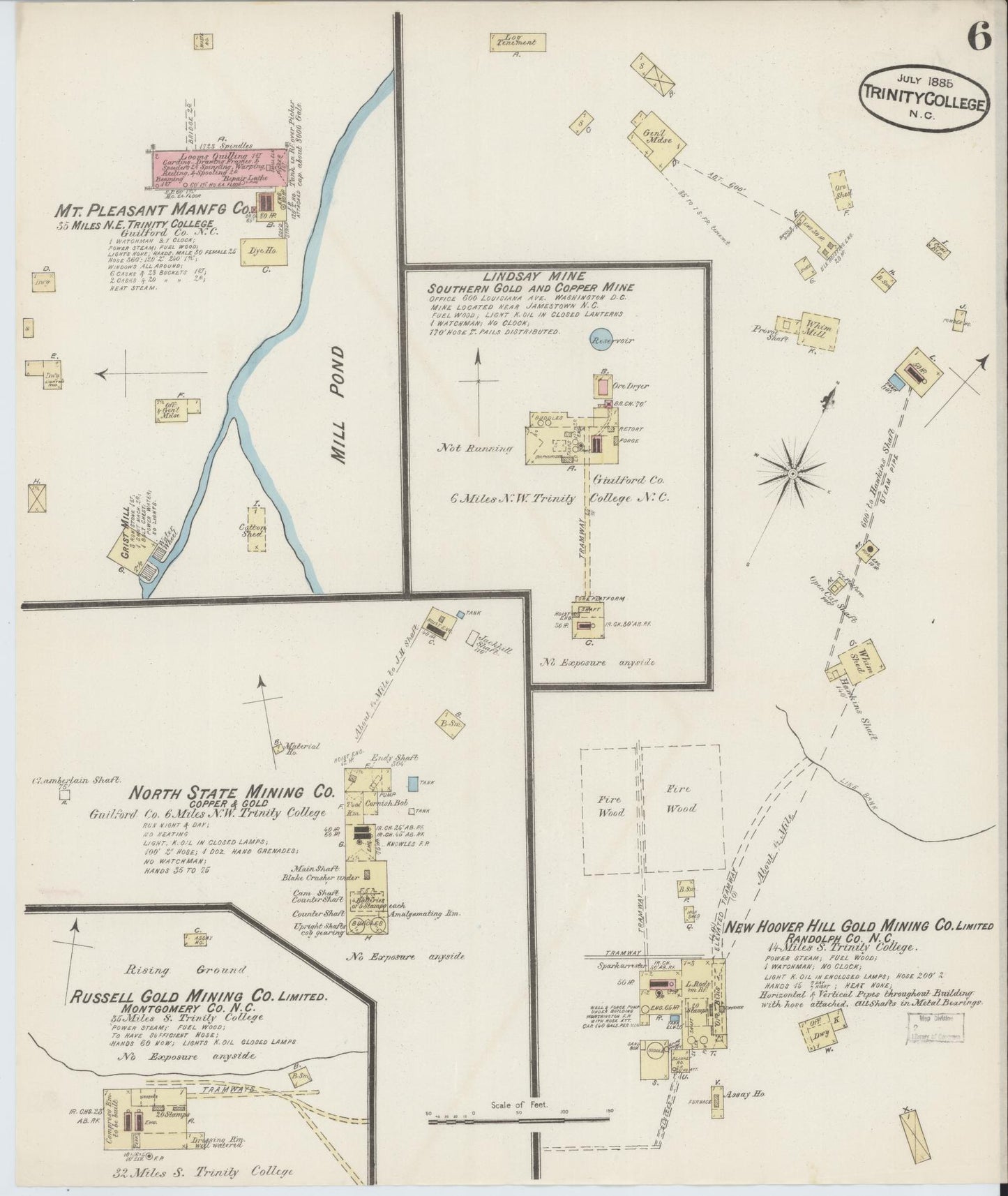 Sanborn Fire Insurance Map from Trinity College, Randolph County, North Carolina (1885), Sheet #0006 - Historic Sanborn Fire Insurance Map Print, vintage old map wall art, antique decor, genealogy gift, North Carolina North Carolina map