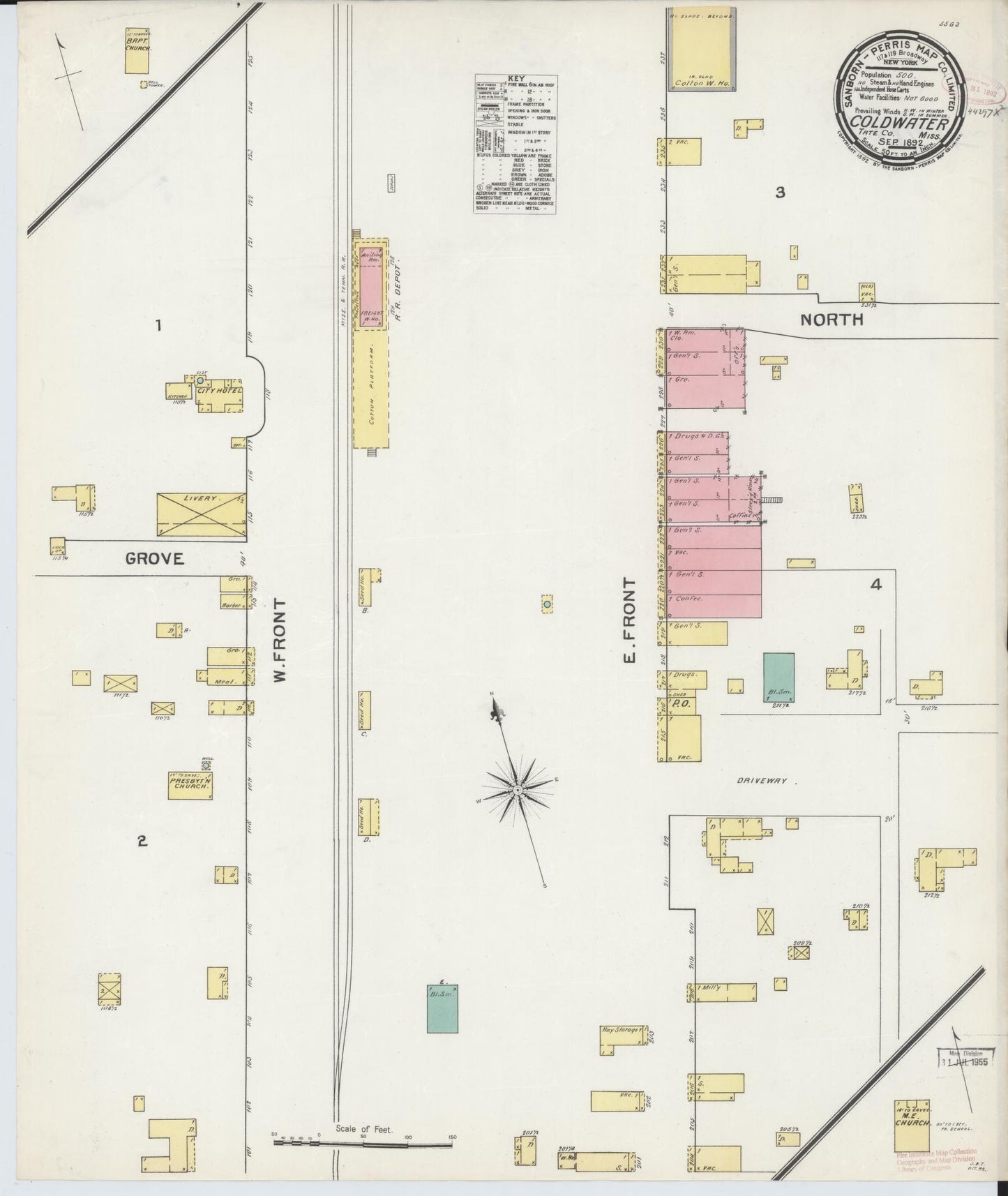Sanborn Fire Insurance Map from Coldwater, Tate County, Mississippi (1892), Sheet #0001 - Historic Sanborn Fire Insurance Map Print, vintage old map wall art, antique decor, genealogy gift, Mississippi Mississippi map