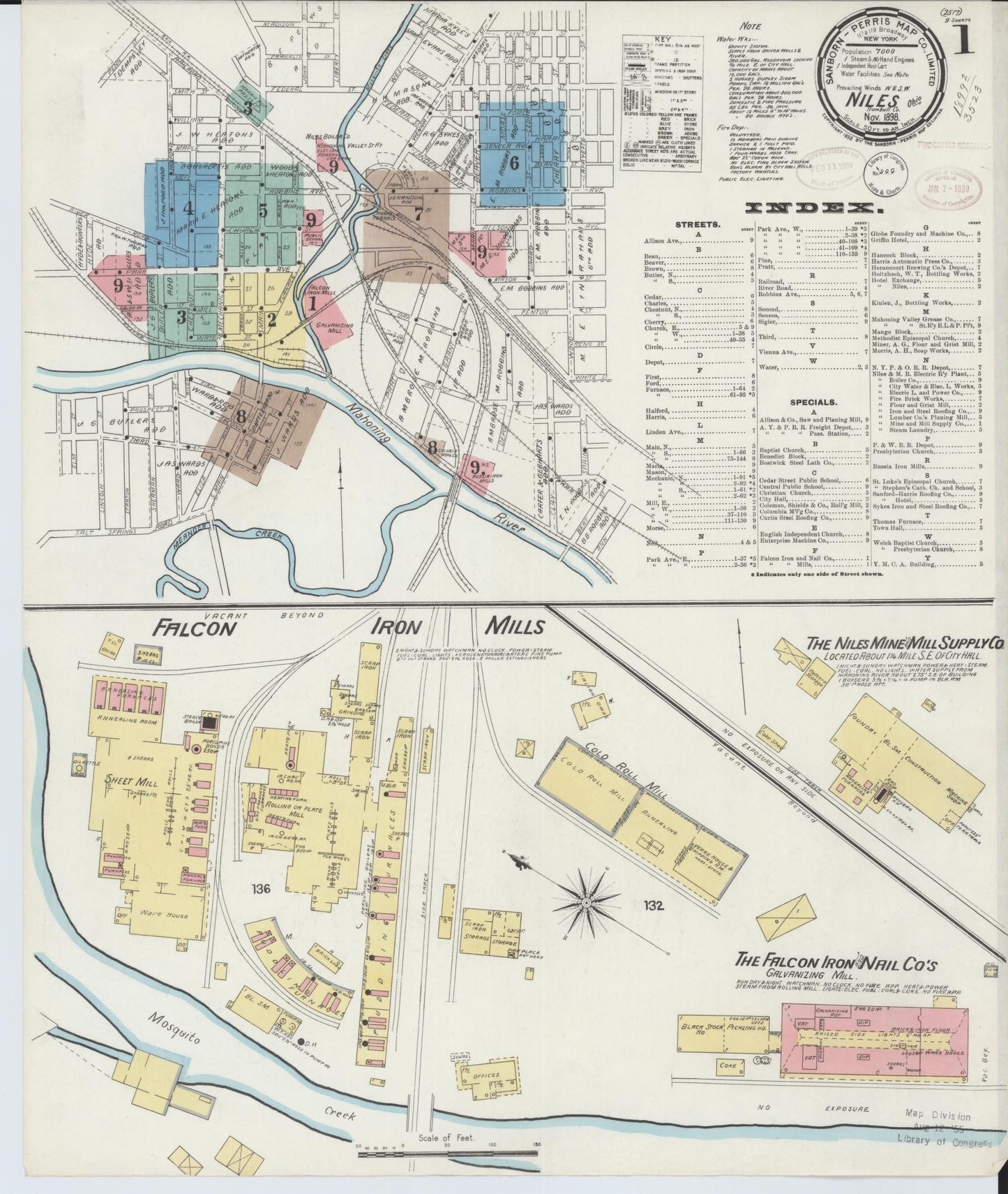 Sanborn Fire Insurance Map from Niles, Trumbull County, Ohio (1898), Sheet #0001 - Historic Sanborn Fire Insurance Map Print, vintage old map wall art, antique decor, genealogy gift, Ohio Ohio map