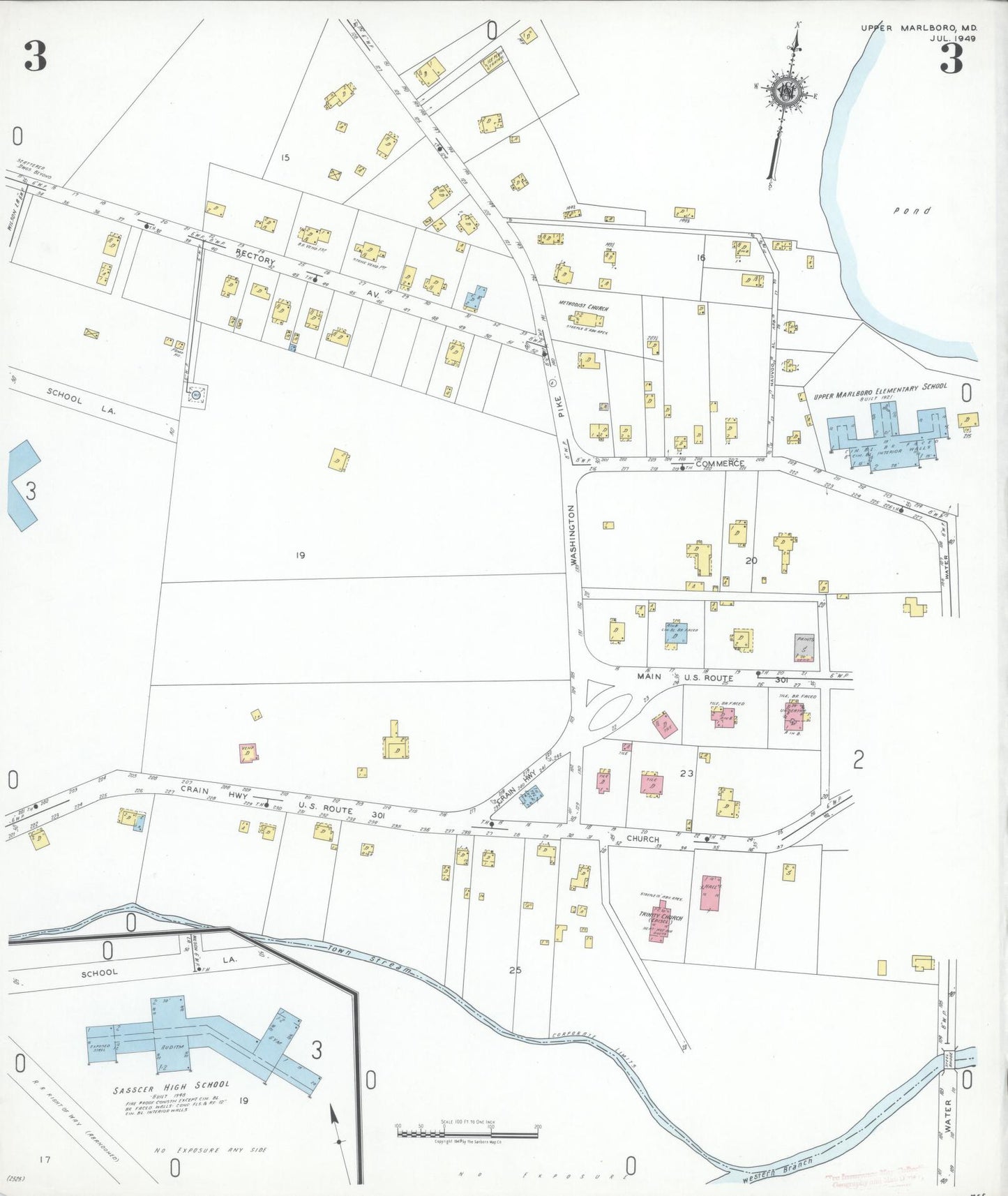 Sanborn Fire Insurance Map from Upper Marlboro, Prince Georges County, Maryland (1949), Sheet #0003 - Historic Sanborn Fire Insurance Map Print, vintage old map wall art, antique decor, genealogy gift, Maryland Maryland map