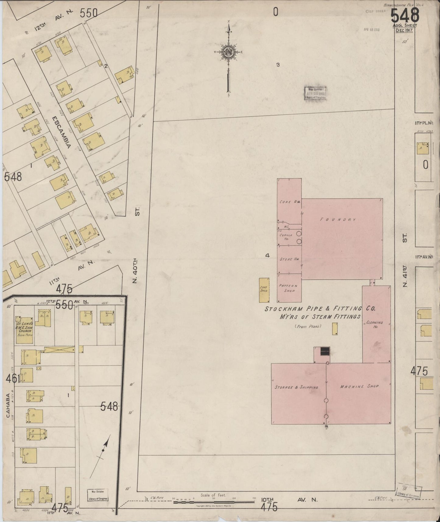 Sanborn Fire Insurance Map from Birmingham, Jefferson County, Alabama (1917), Sheet #0548 - Historic Sanborn Fire Insurance Map Print, vintage old map wall art, antique decor, genealogy gift, Alabama Alabama map