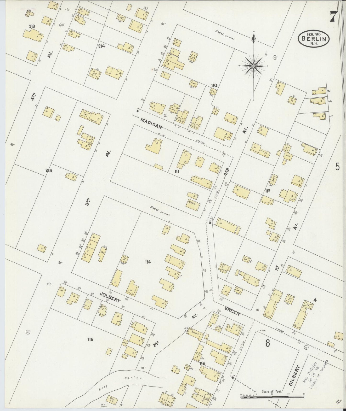 Sanborn Fire Insurance Map from Berlin, Coos County, New Hampshire (1905), Sheet #0007 - Historic Sanborn Fire Insurance Map Print, vintage old map wall art, antique decor, genealogy gift, New Hampshire New Hampshire map