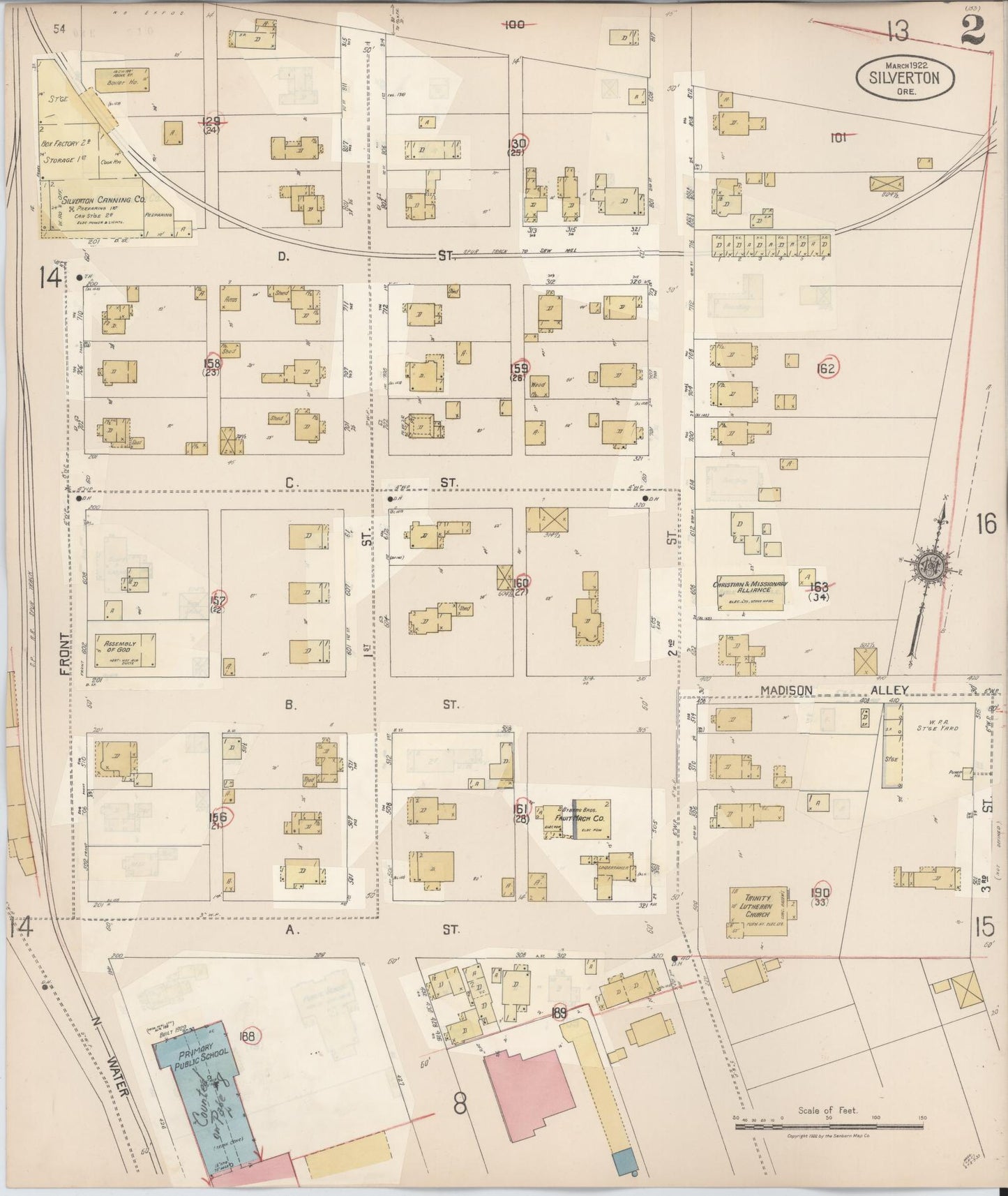 Sanborn Fire Insurance Map from Silverton, Marion County, Oregon (1939), Sheet #0002 - Historic Sanborn Fire Insurance Map Print, vintage old map wall art, antique decor, genealogy gift, Oregon Oregon map