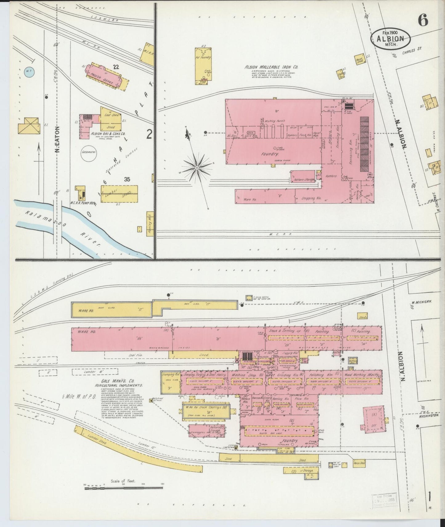 Sanborn Fire Insurance Map from Albion, Calhoun County, Michigan (1900), Sheet #0006 - Complete Map Set gallery image, historic Sanborn map, vintage wall art, Michigan Michigan