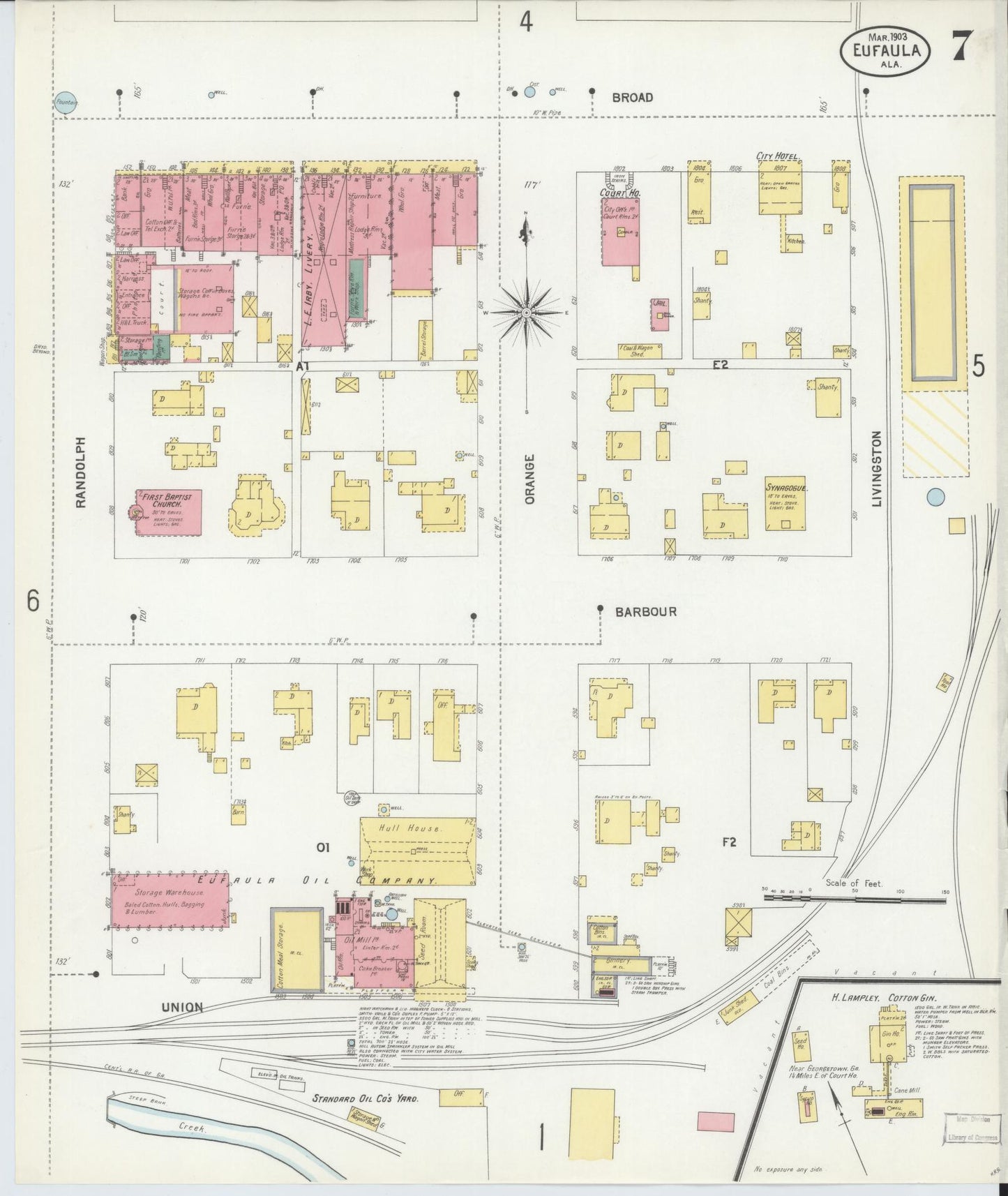 Sanborn Fire Insurance Map from Eufaula, Barbour County, Alabama (1903), Sheet #0007 - Historic Sanborn Fire Insurance Map Print, vintage old map wall art, antique decor, genealogy gift, Alabama Alabama map