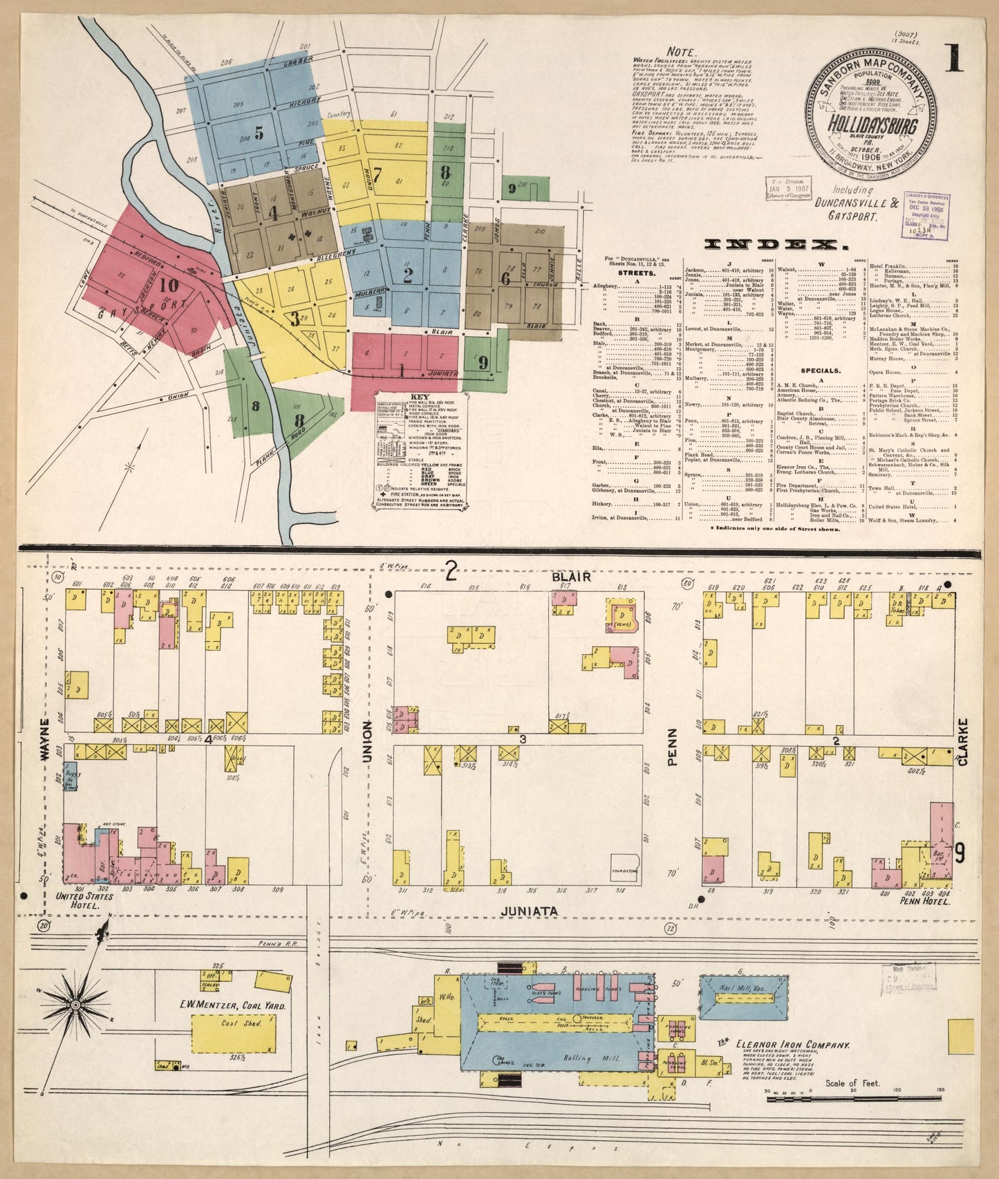 Sanborn Fire Insurance Map from Hollidaysburg, Blair County, Pennsylvania. (1906) – Historic Sanborn Fire Insurance Map Print