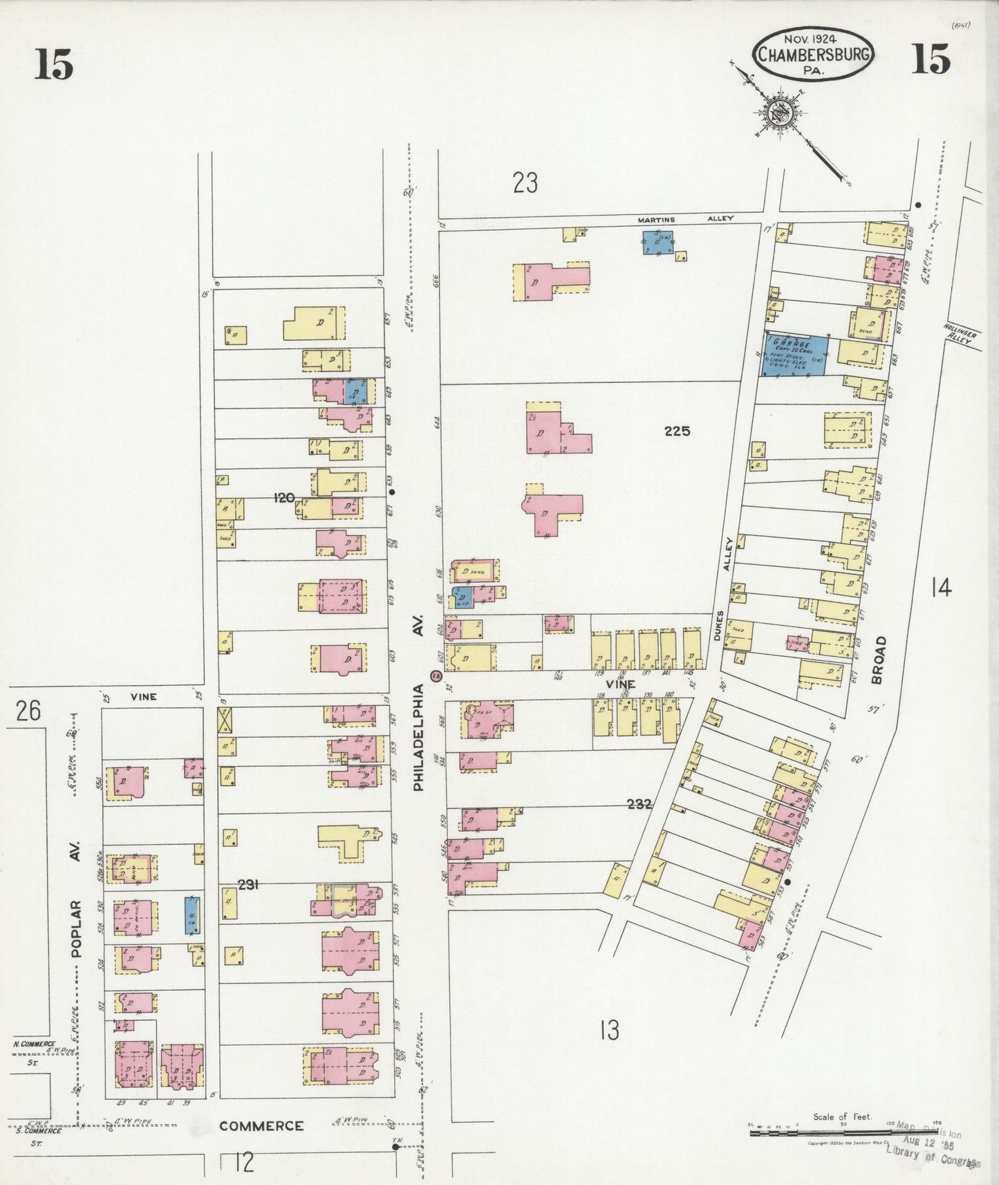 Sanborn Fire Insurance Map from Chambersburg, Franklin County, Pennsylvania (1924), Sheet #0015 - Historic Sanborn Fire Insurance Map Print, vintage old map wall art, antique decor, genealogy gift, Pennsylvania Pennsylvania map