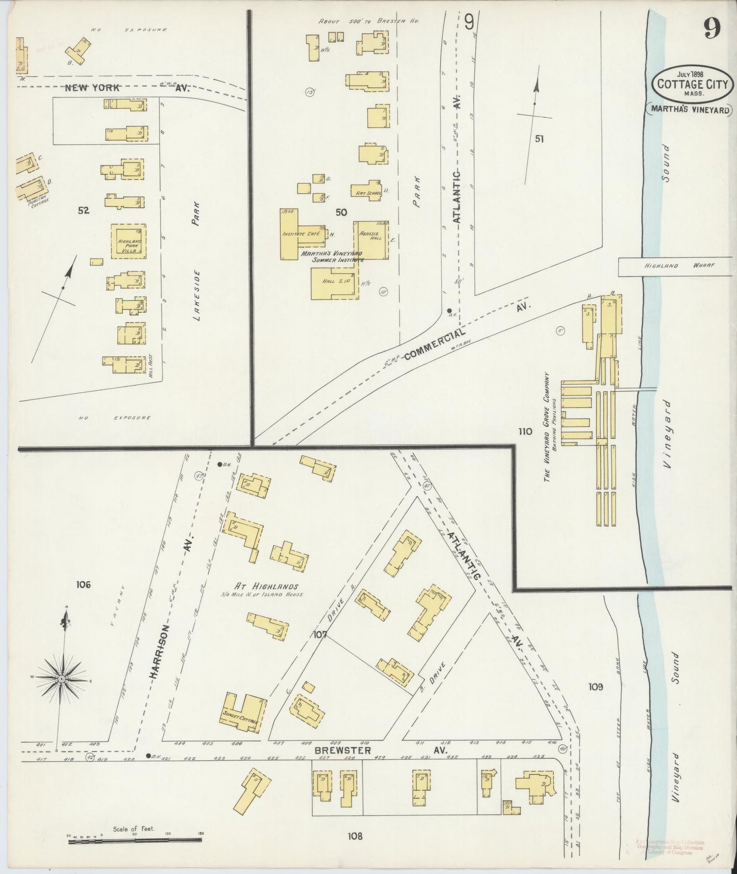 Sanborn Fire Insurance Map from Cottage City, Dukes County, Massachusetts (1898), Sheet #0009 - Historic Sanborn Fire Insurance Map Print, vintage old map wall art, antique decor, genealogy gift, Massachusetts Massachusetts map