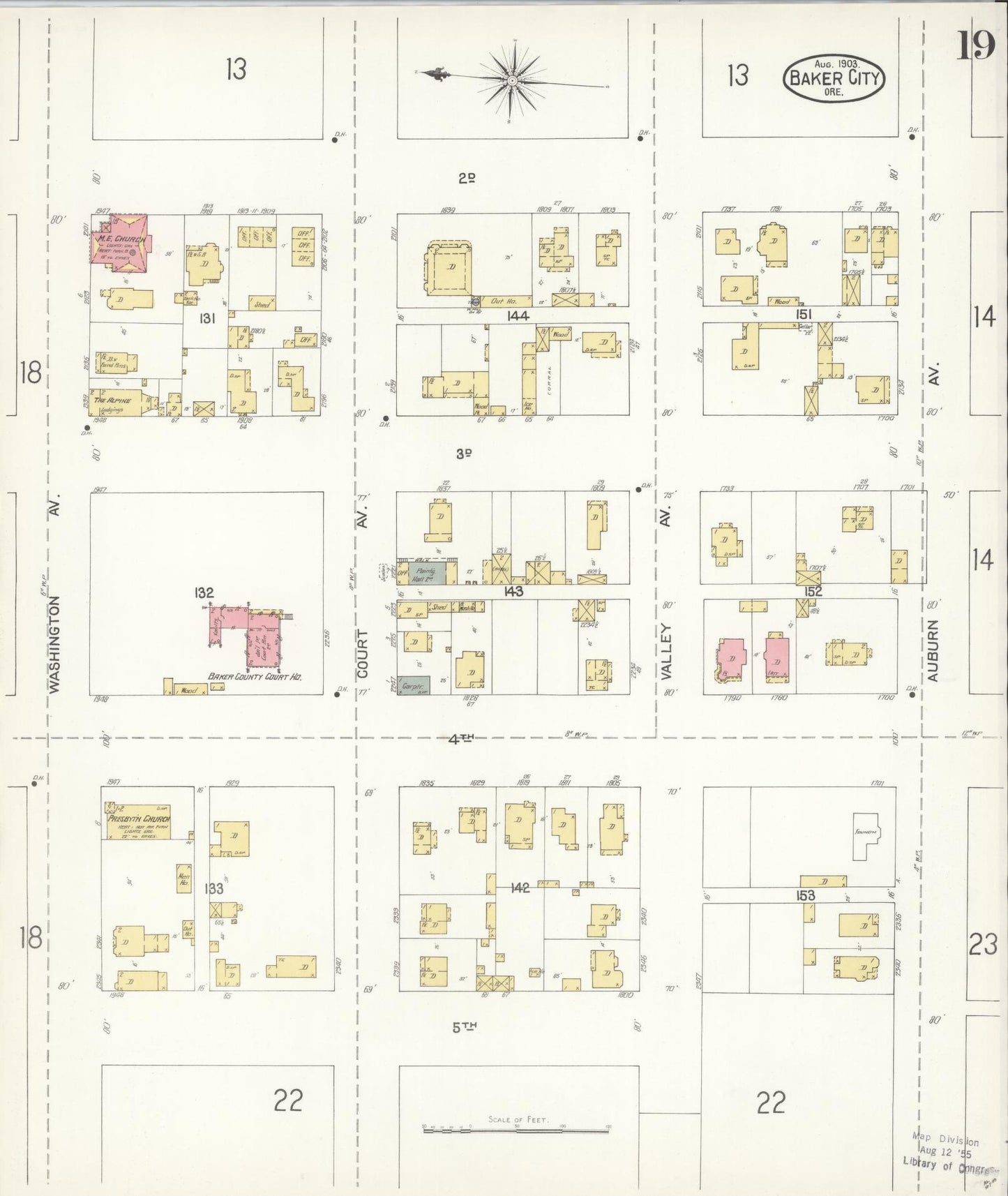Sanborn Fire Insurance Map from Baker, Baker County, Oregon (1903), Sheet #0019 - Historic Sanborn Fire Insurance Map Print, vintage old map wall art, antique decor, genealogy gift, Oregon Oregon map