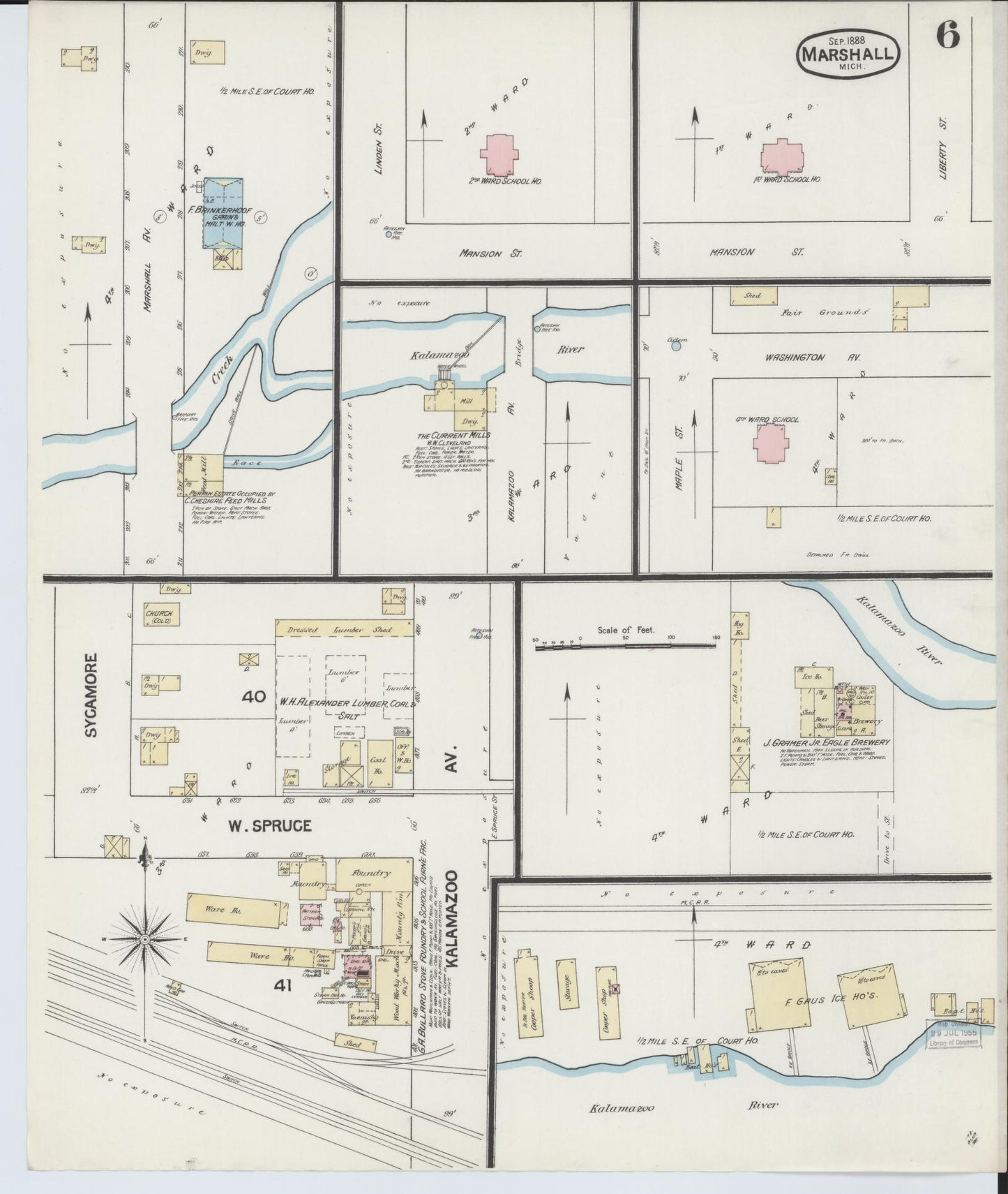Sanborn Fire Insurance Map from Marshall, Calhoun County, Michigan (1888), Sheet #0006 - Complete Map Set gallery image, historic Sanborn map, vintage wall art, Michigan Michigan