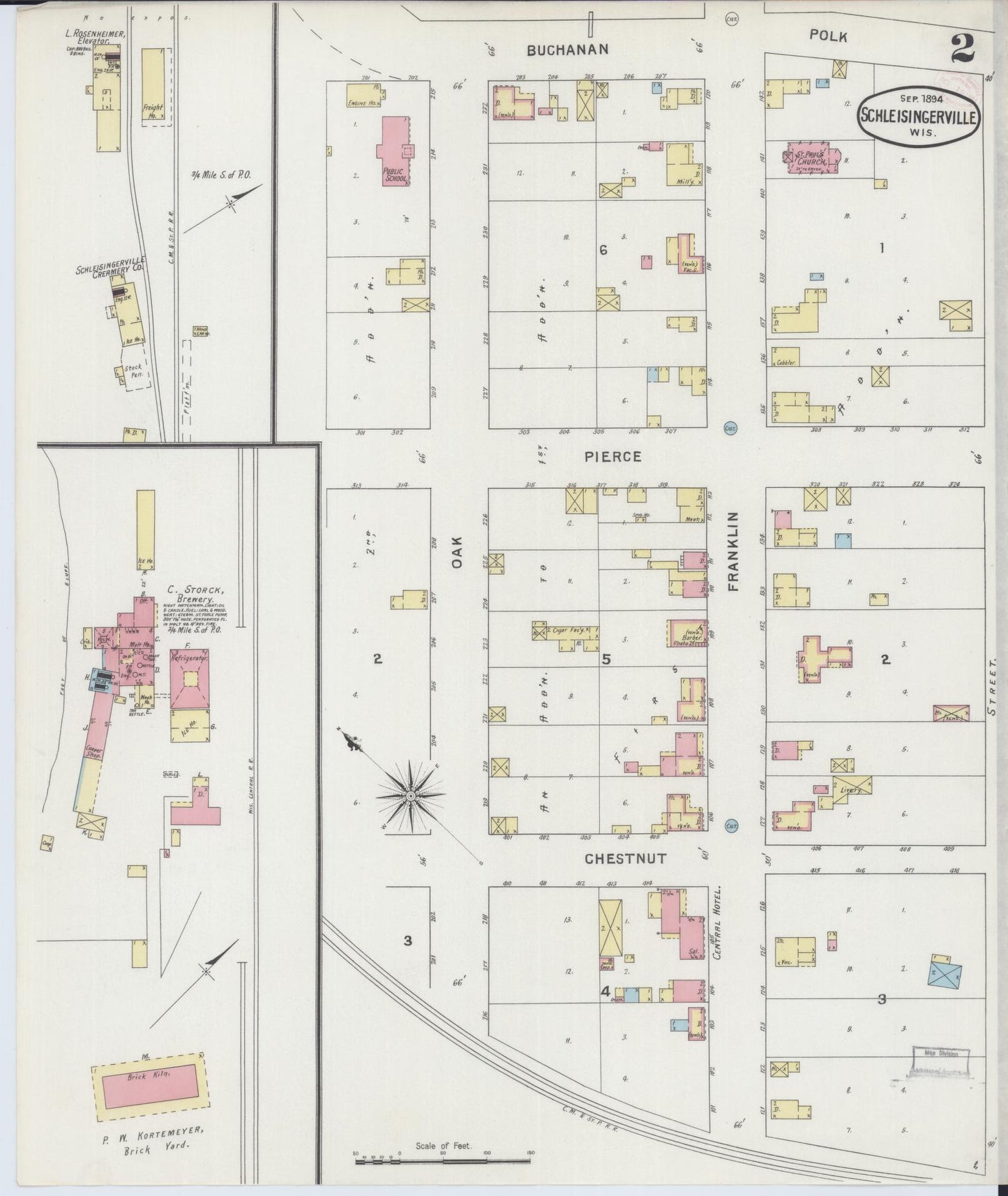 Sanborn Fire Insurance Map from Schleisingerville, Washington County, Wisconsin (1894), Sheet #0002 - Complete Map Set gallery image, historic Sanborn map, vintage wall art, Wisconsin Wisconsin