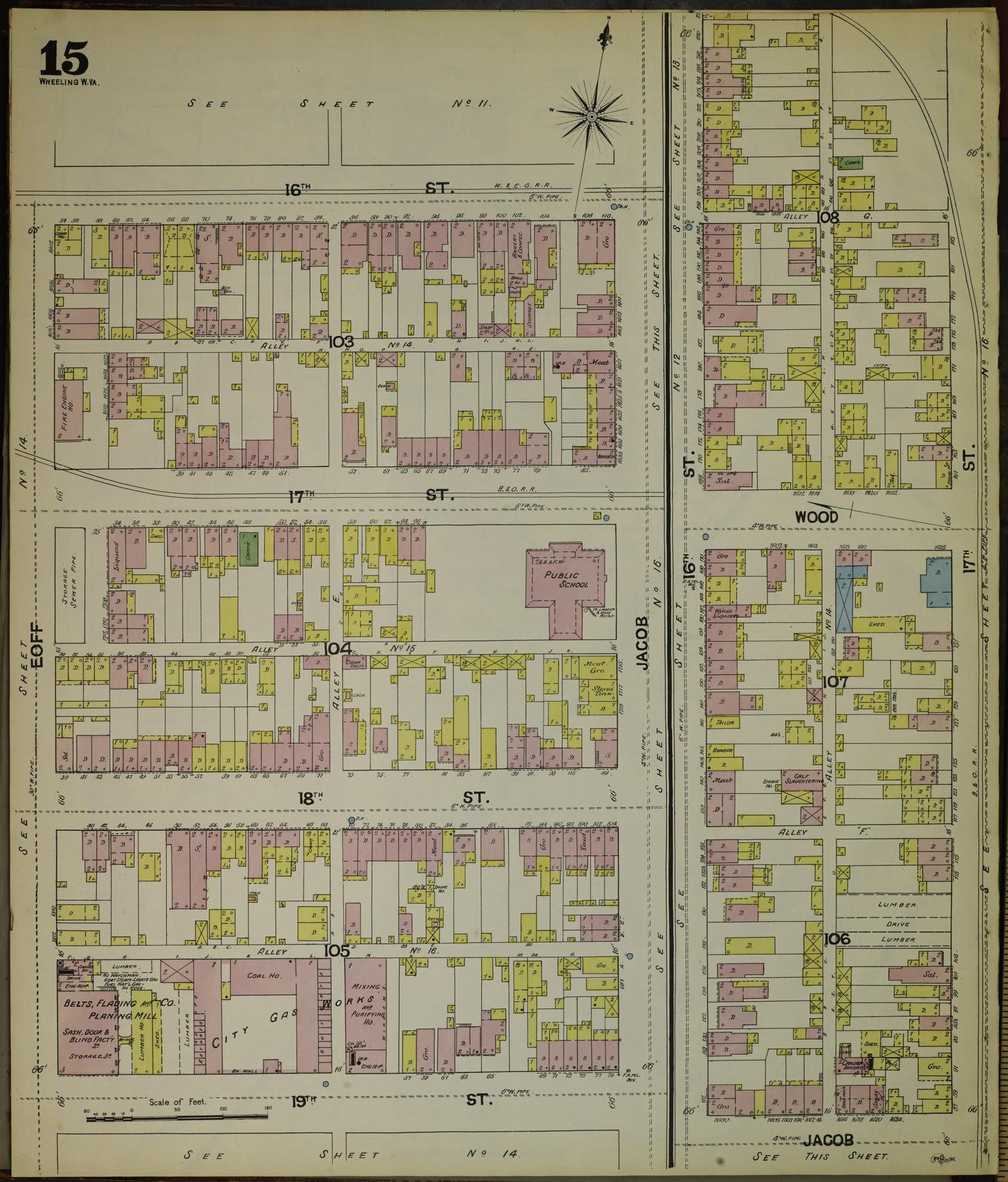Sanborn Fire Insurance Map from Wheeling, Ohio County, West Virginia (1890), Sheet #0015 - Historic Sanborn Fire Insurance Map Print, vintage old map wall art, antique decor, genealogy gift, West Virginia West Virginia map