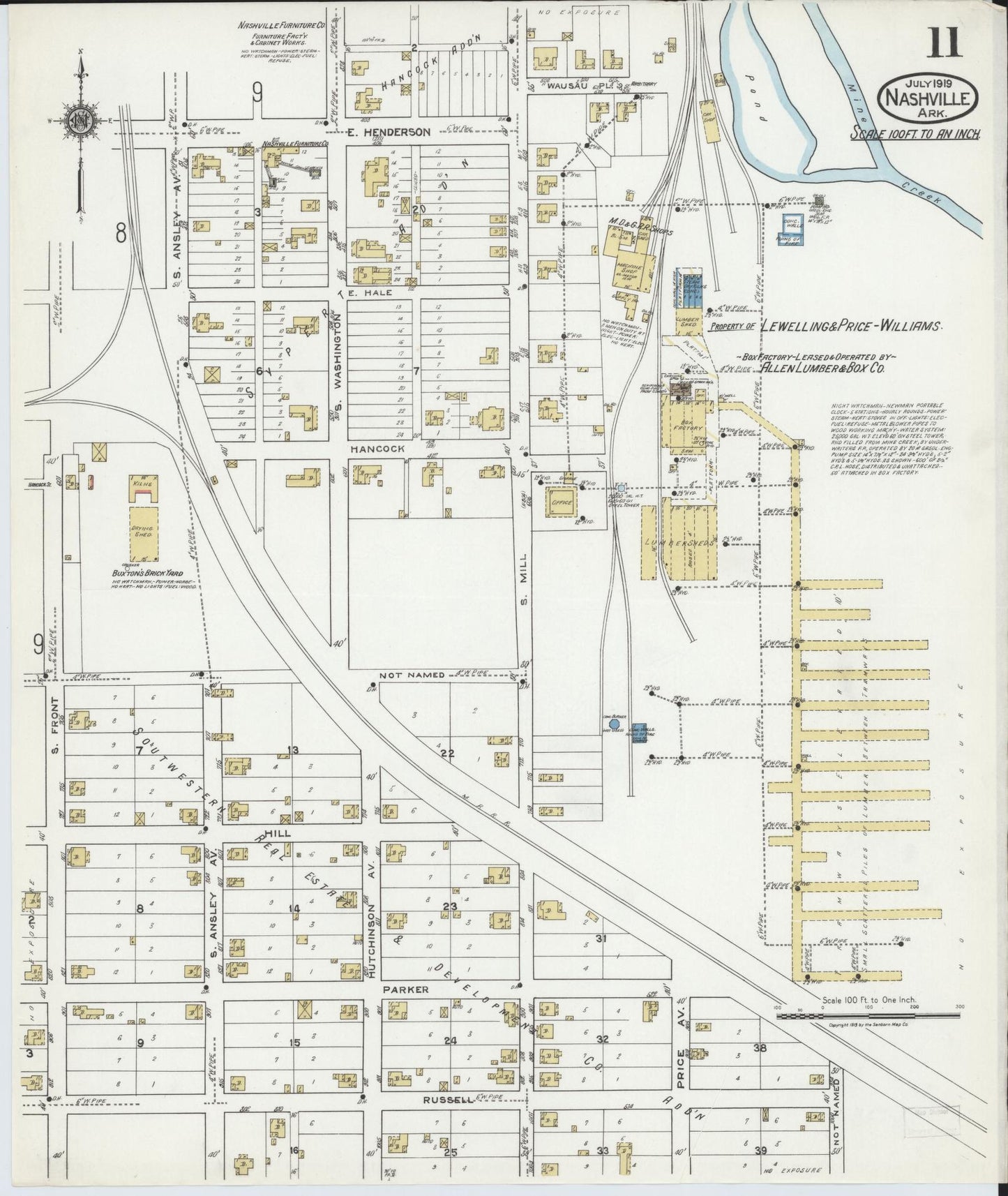 Sanborn Fire Insurance Map from Nashville, Howard County, Arkansas (1919), Sheet #0011 - Historic Sanborn Fire Insurance Map Print, vintage old map wall art, antique decor, genealogy gift, Arkansas Arkansas map