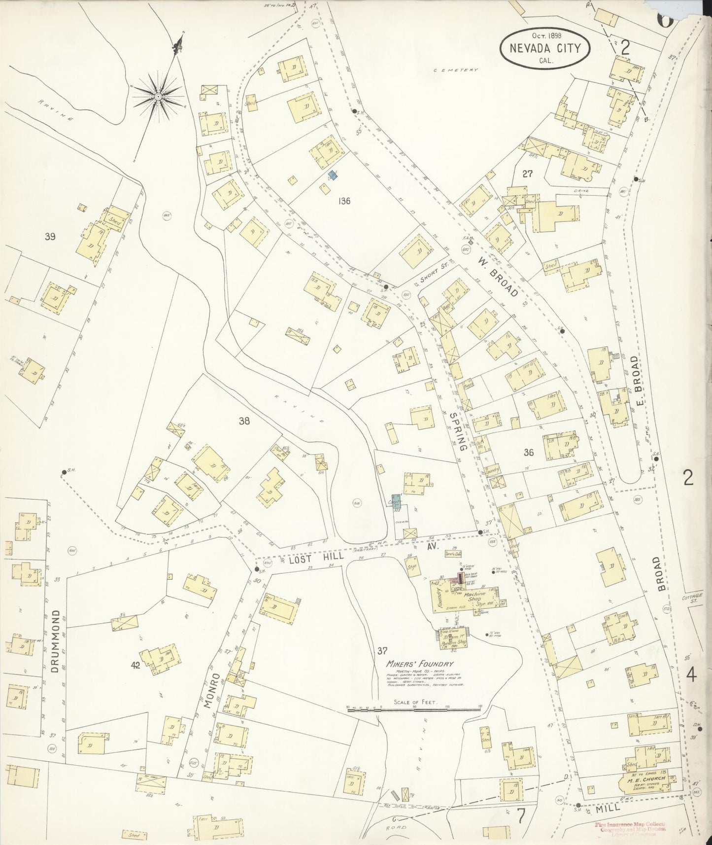 Sanborn Fire Insurance Map from Nevada City, Nevada County, California (1898), Sheet #0006 - Historic Sanborn Fire Insurance Map Print, vintage old map wall art, antique decor, genealogy gift, Nevada City Nevada map