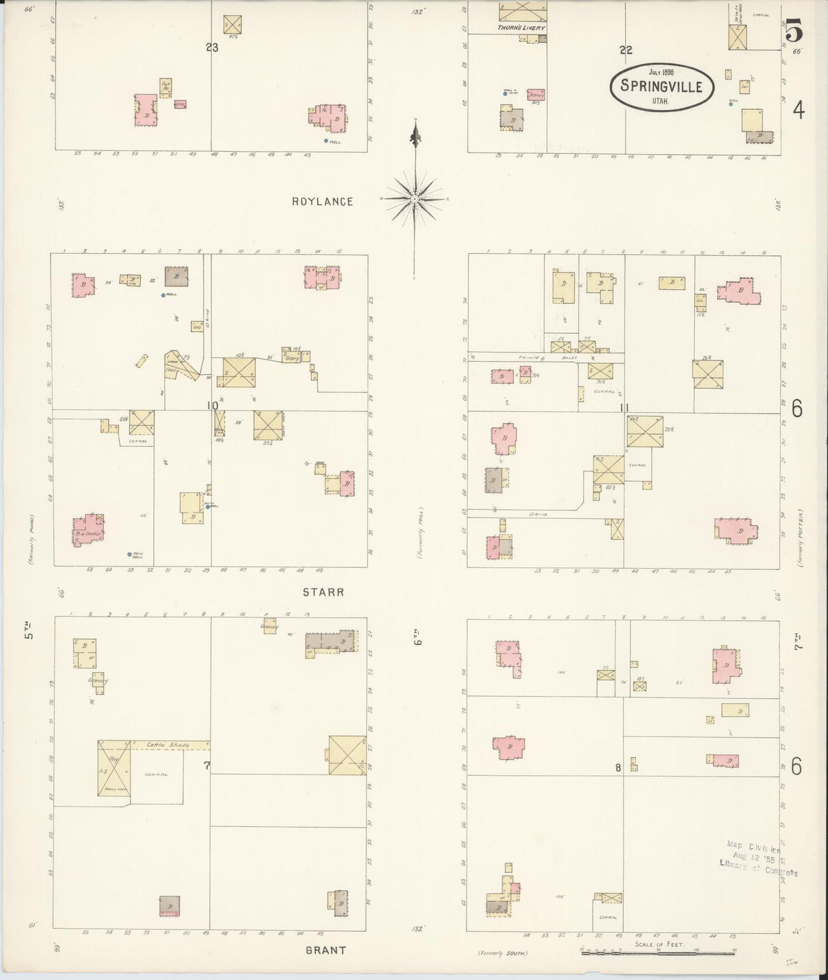 Sanborn Fire Insurance Map from Springville, Utah County, Utah (1898), Sheet #0005 - Historic Sanborn Fire Insurance Map Print, vintage old map wall art, antique decor, genealogy gift, Springville Utah map