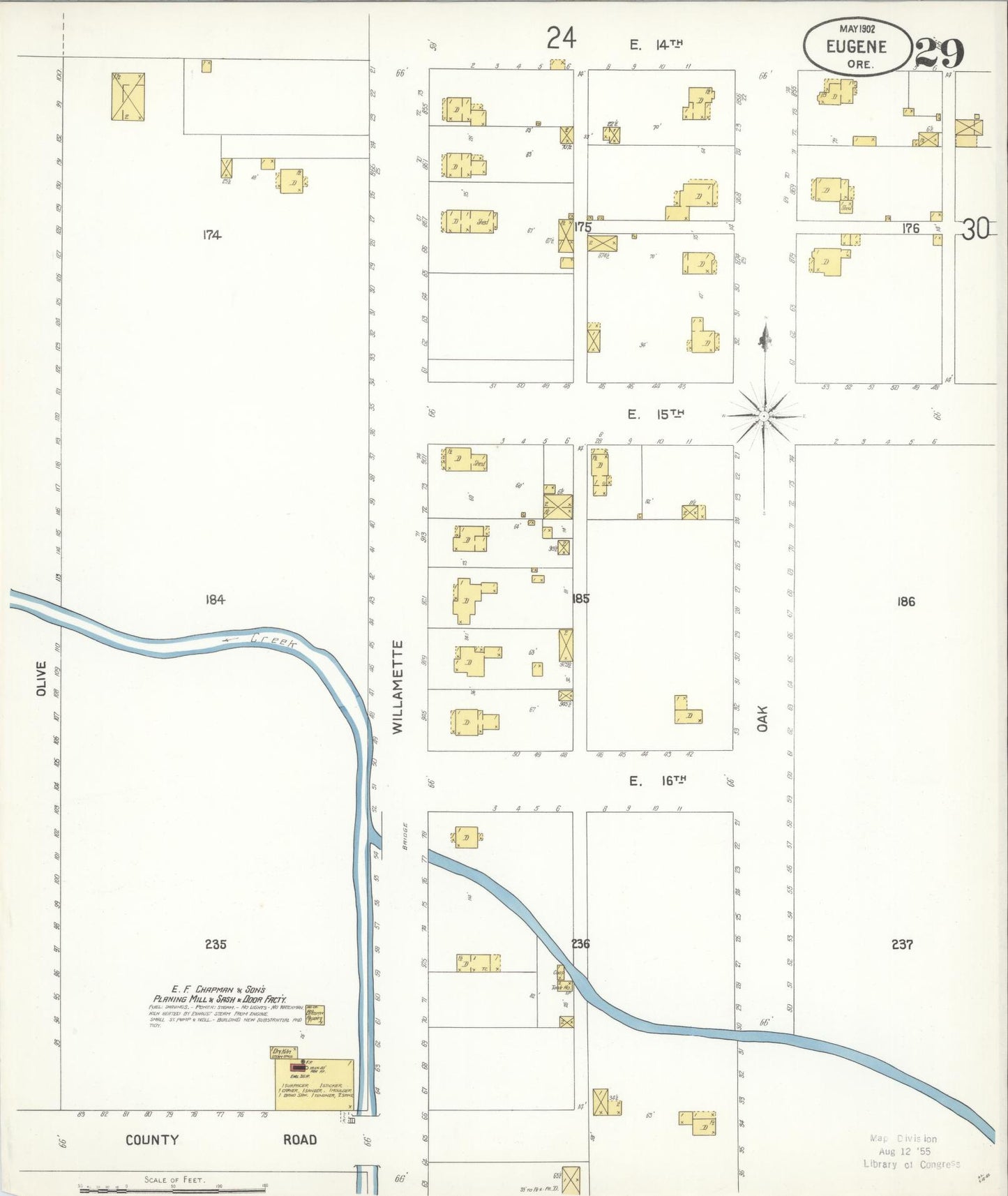 Sanborn Fire Insurance Map from Eugene, Lane County, Oregon (1902), Sheet #0029 - Historic Sanborn Fire Insurance Map Print, vintage old map wall art, antique decor, genealogy gift, Oregon Oregon map