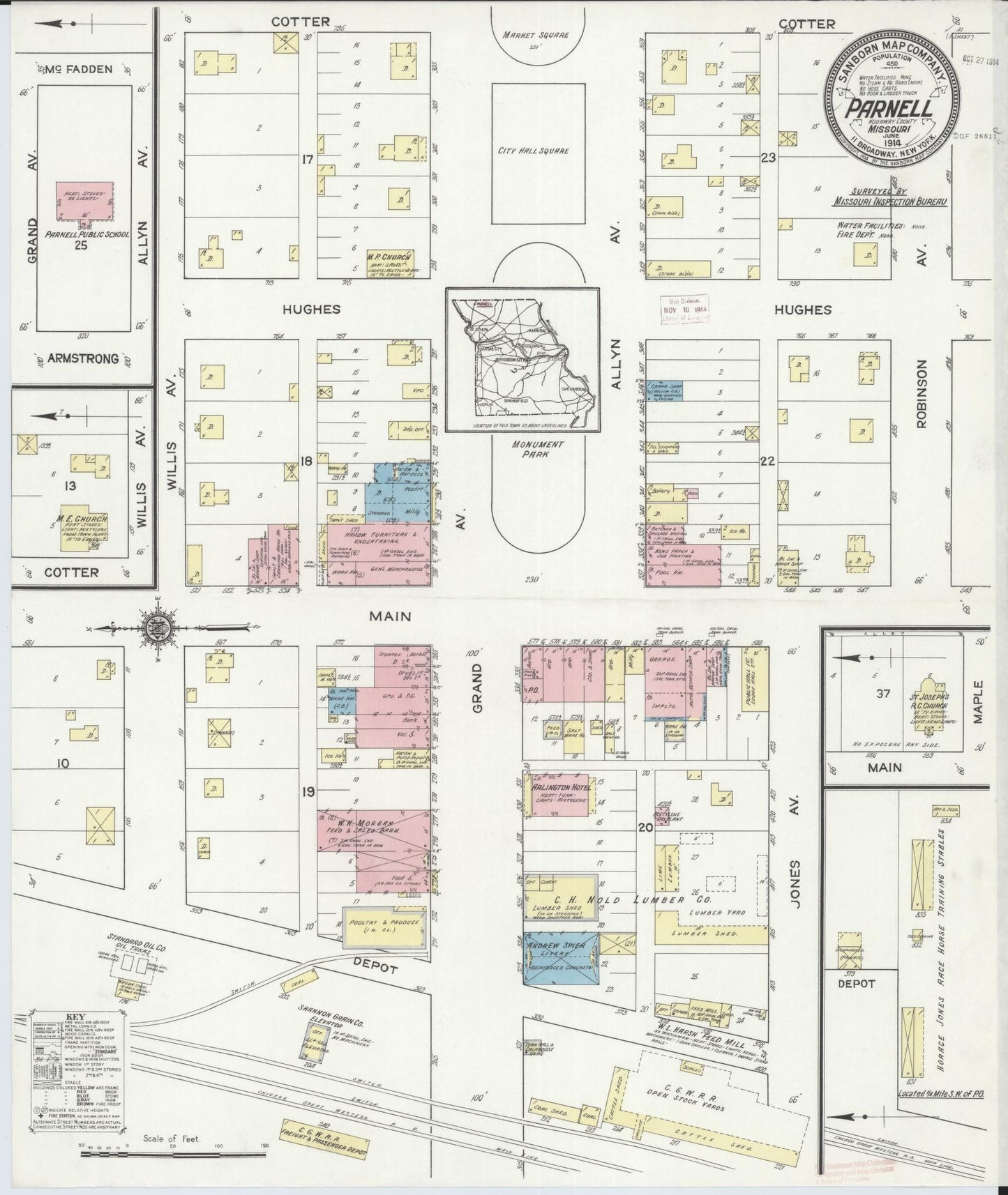 Sanborn Fire Insurance Map from Parnell, Nodaway County, Missouri (1914), Sheet #0001 - Historic Sanborn Fire Insurance Map Print, vintage old map wall art, antique decor, genealogy gift, Missouri Missouri map