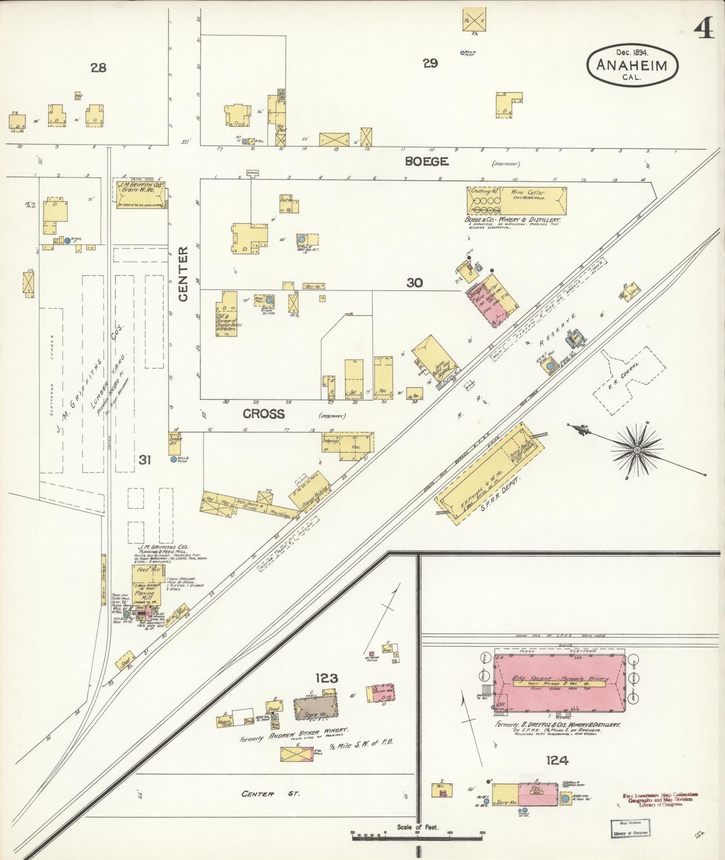 Sanborn Fire Insurance Map from Anaheim, Orange County, California (1894), Sheet #0004 - Historic Sanborn Fire Insurance Map Print, vintage old map wall art, antique decor, genealogy gift, California California map
