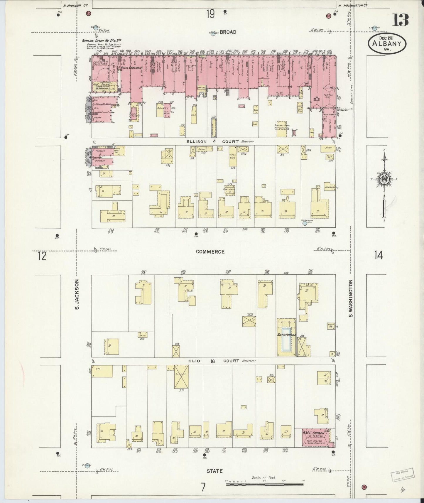 Sanborn Fire Insurance Map from Albany, Dougherty County, Georgia (1911), Sheet #0013 - Historic Sanborn Fire Insurance Map Print, vintage old map wall art, antique decor, genealogy gift, Georgia Georgia map