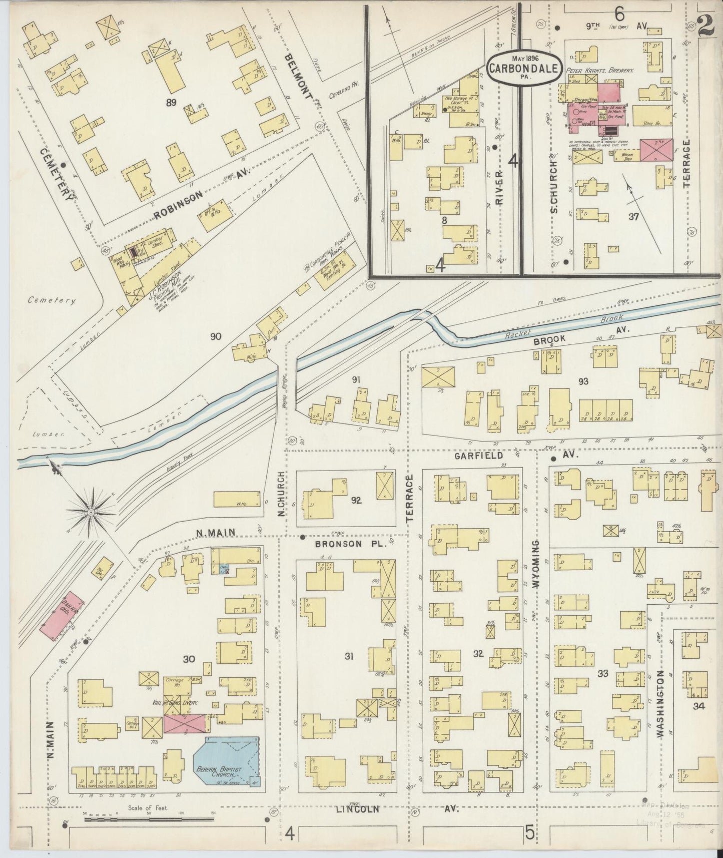 Sanborn Fire Insurance Map from Carbondale, Lackawanna County, Pennsylvania (1896), Sheet #0002 - Historic Sanborn Fire Insurance Map Print, vintage old map wall art, antique decor, genealogy gift, Pennsylvania Pennsylvania map
