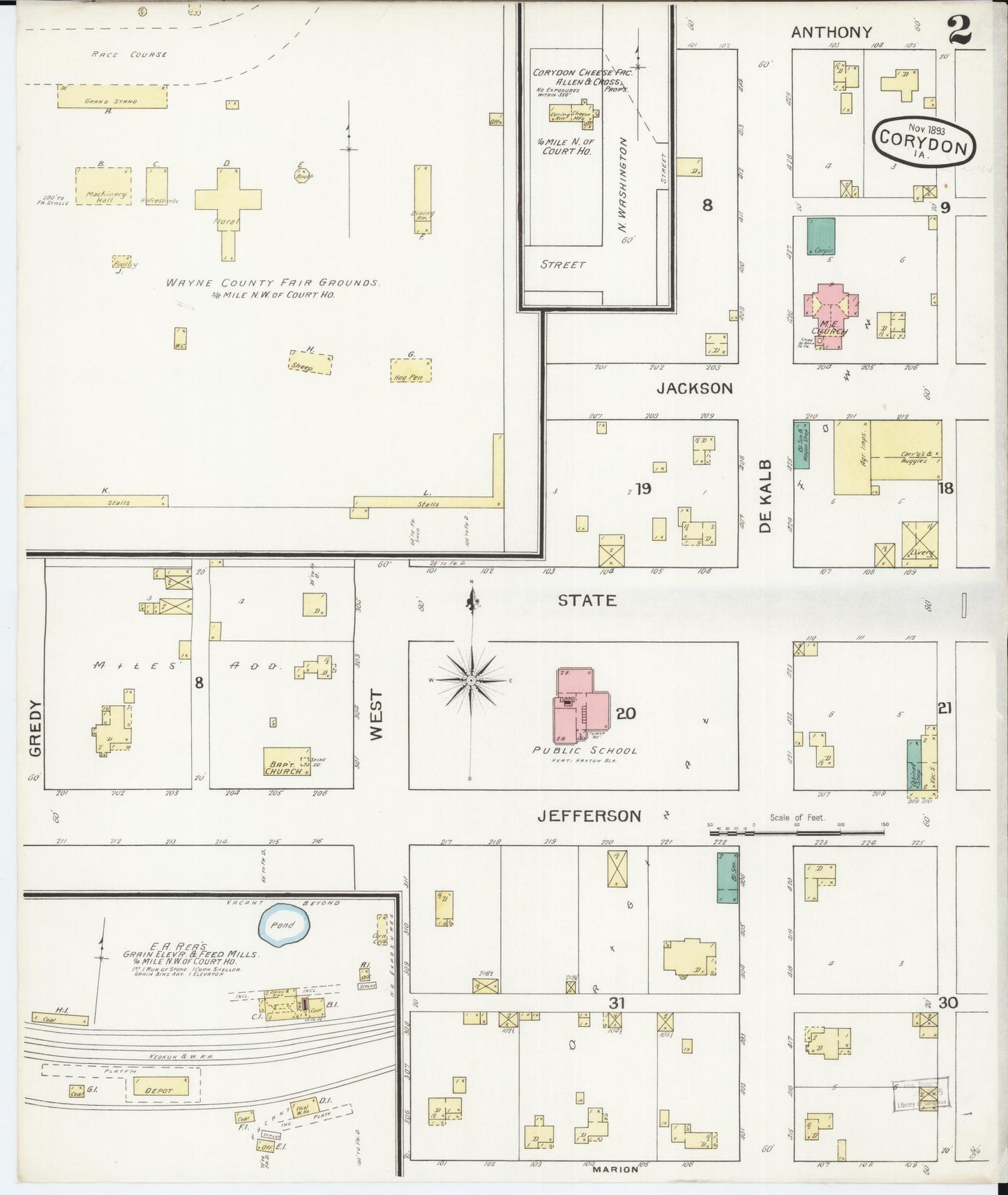 Sanborn Fire Insurance Map from Corydon, Wayne County, Iowa (1893), Sheet #0002 - Historic Sanborn Fire Insurance Map Print, vintage old map wall art