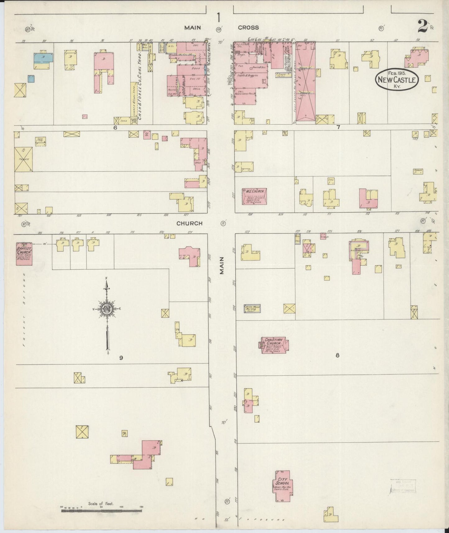Sanborn Fire Insurance Map from New Castle, Henry County, Kentucky (1915), Sheet #0002 - Complete Map Set gallery image, historic Sanborn map, vintage wall art, Kentucky Kentucky