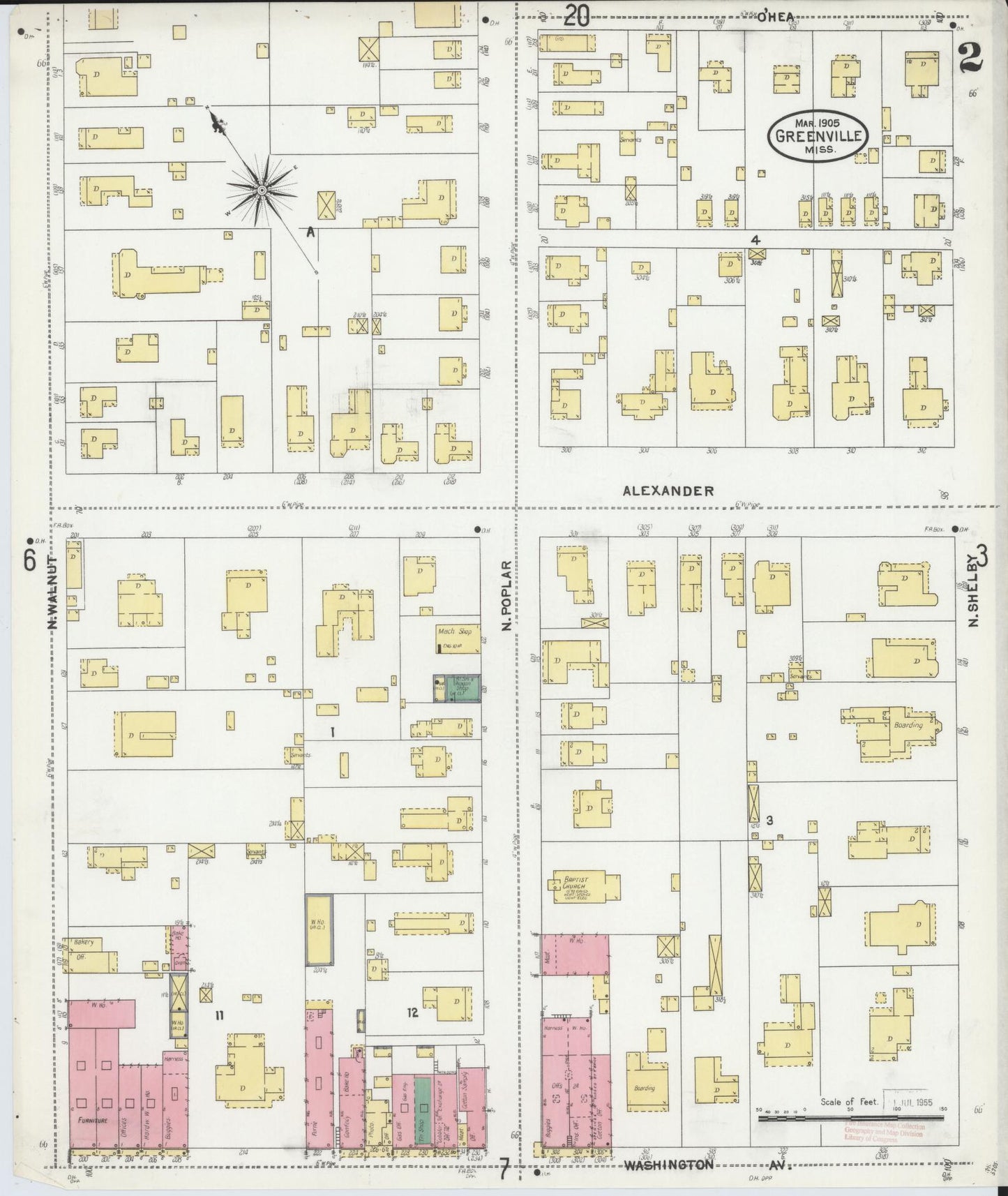 Sanborn Fire Insurance Map from Greenville, Washington County, Mississippi (1905), Sheet #0002 - Historic Sanborn Fire Insurance Map Print, vintage old map wall art, antique decor, genealogy gift, Mississippi Mississippi map