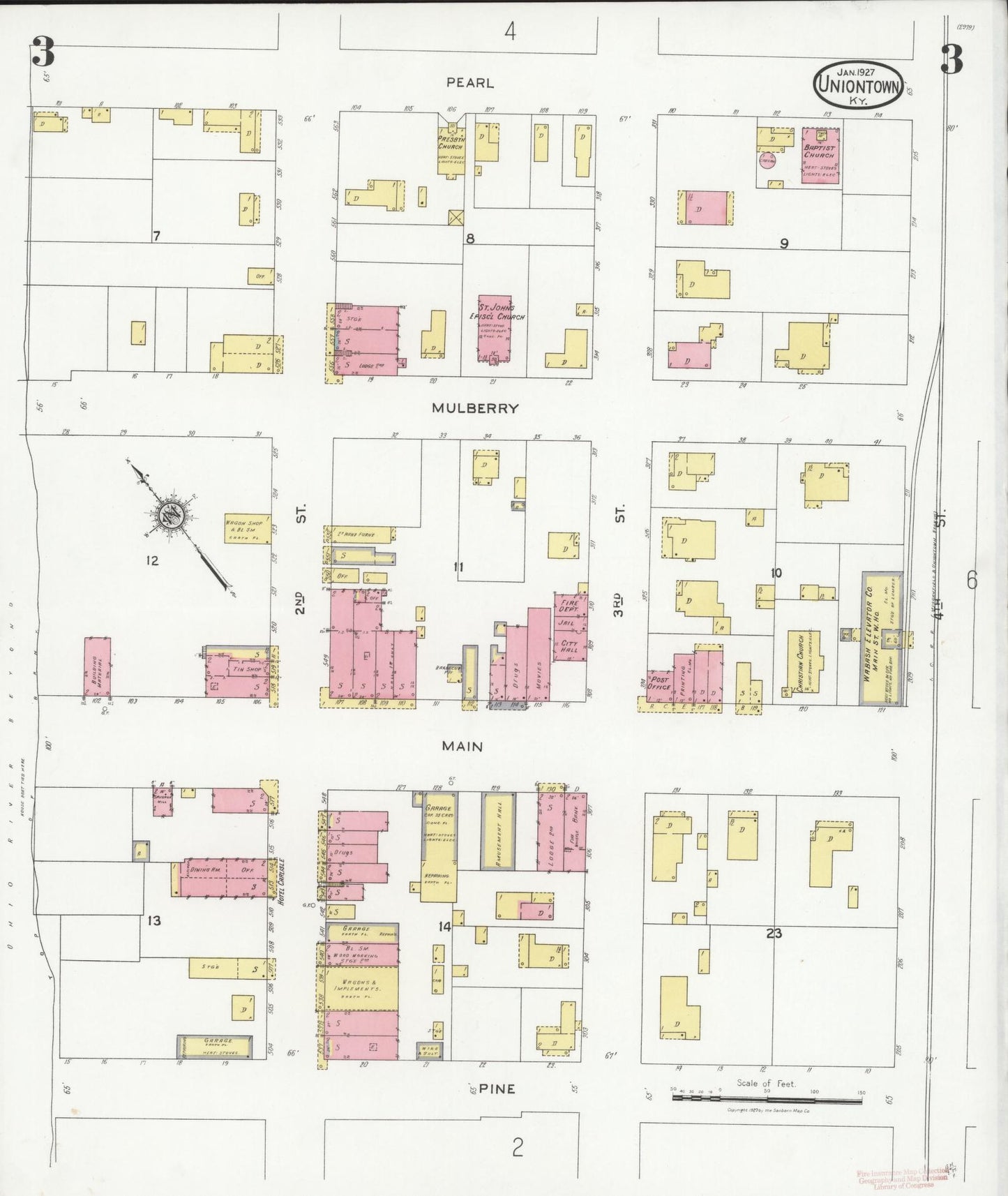 Sanborn Fire Insurance Map from Uniontown, Union County, Kentucky (1927), Sheet #0003 - Historic Sanborn Fire Insurance Map Print, vintage old map wall art, antique decor, genealogy gift, Kentucky Kentucky map