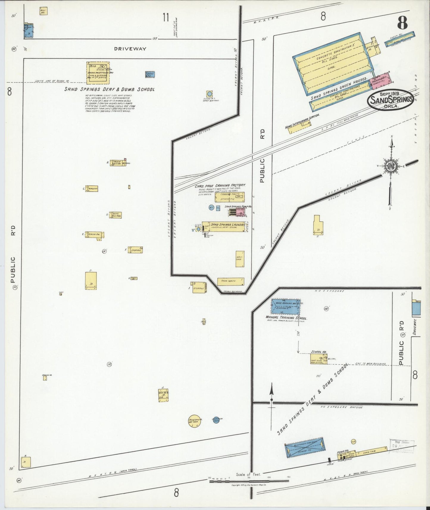 Sanborn Fire Insurance Map from Sand Springs, Tulsa County, Oklahoma (1919), Sheet #0008 - Historic Sanborn Fire Insurance Map Print, vintage old map wall art, antique decor, genealogy gift, Oklahoma Oklahoma map