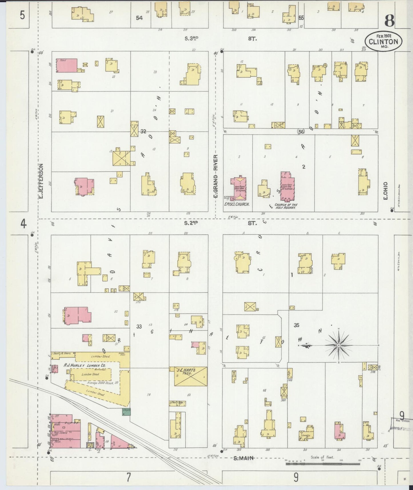 Sanborn Fire Insurance Map from Clinton, Henry County, Missouri (1902), Sheet #0008 - Historic Sanborn Fire Insurance Map Print, vintage old map wall art, antique decor, genealogy gift, Missouri Missouri map