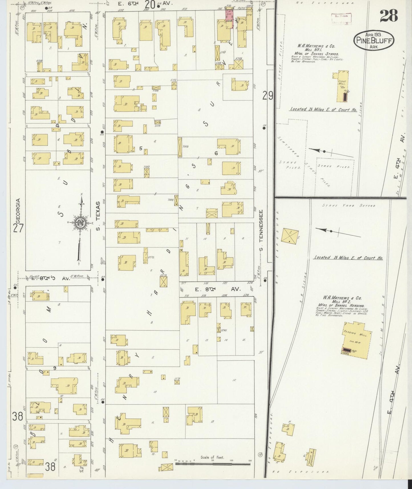 Sanborn Fire Insurance Map from Pine Bluff, Jefferson County, Arkansas (1913), Sheet #0028 - Historic Sanborn Fire Insurance Map Print, vintage old map wall art, antique decor, genealogy gift, Arkansas Arkansas map
