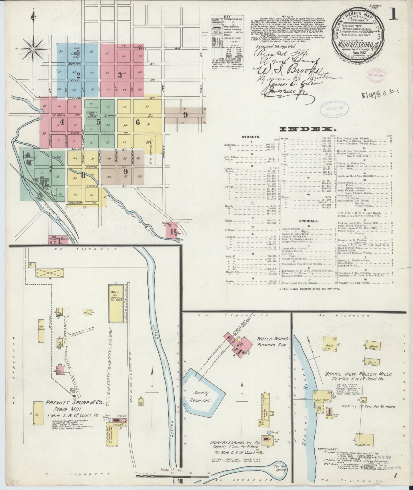 Sanborn Fire Insurance Map from Murfreesboro, Rutherford County, Tennessee (1897), Sheet #0001 - Historic Sanborn Fire Insurance Map Print, vintage old map wall art, antique decor, genealogy gift, Tennessee Tennessee map