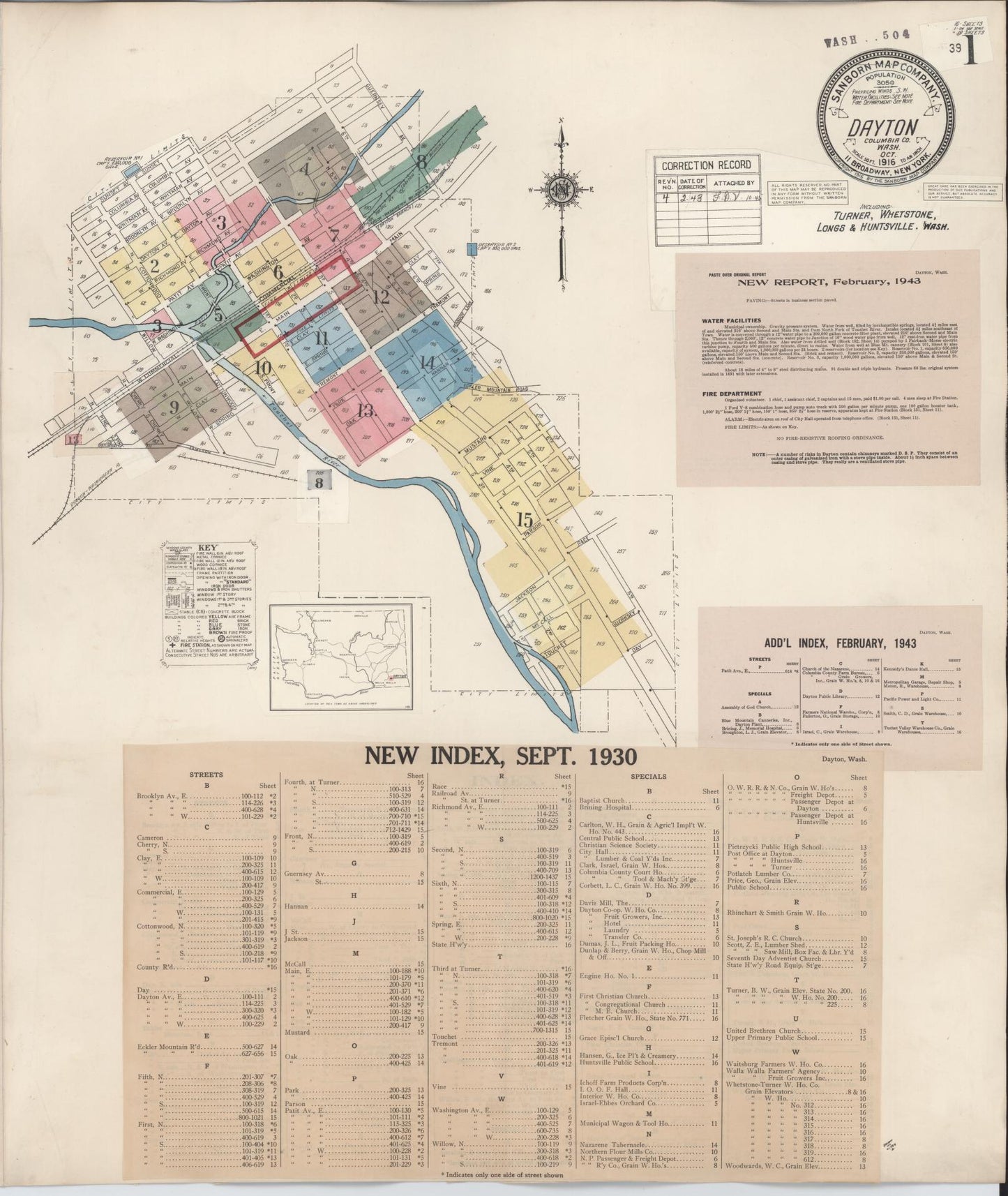 Sanborn Fire Insurance Map from Dayton, Columbia County, Washington (1943), Sheet #0001 - Historic Sanborn Fire Insurance Map Print, vintage old map wall art, antique decor, genealogy gift, Washington Washington map