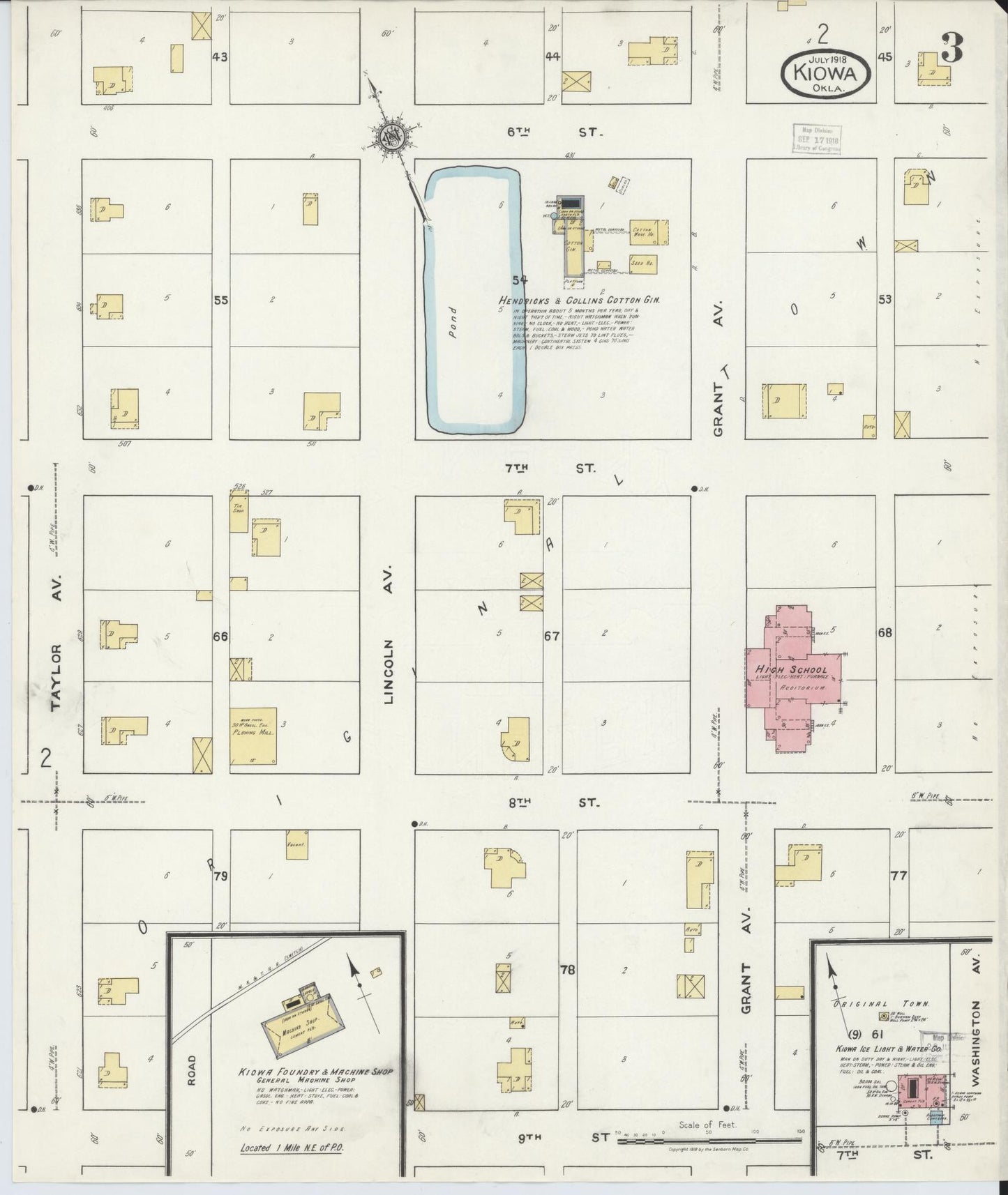 Sanborn Fire Insurance Map from Kiowa, Pittsburg County, Oklahoma (1918), Sheet #0003 - Historic Sanborn Fire Insurance Map Print, vintage old map wall art, antique decor, genealogy gift, Oklahoma Oklahoma map