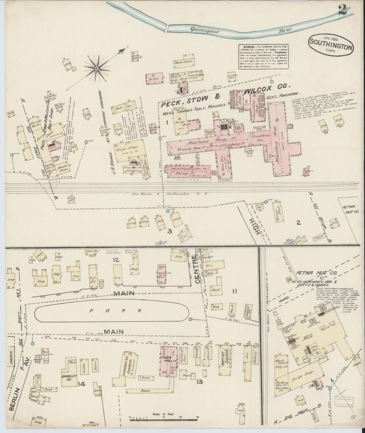Sanborn Fire Insurance Map from Southington, Hartford County, Connecticut (1884), Sheet #0002 - Historic Sanborn Fire Insurance Map Print, vintage old map wall art, antique decor, genealogy gift, Connecticut Connecticut map