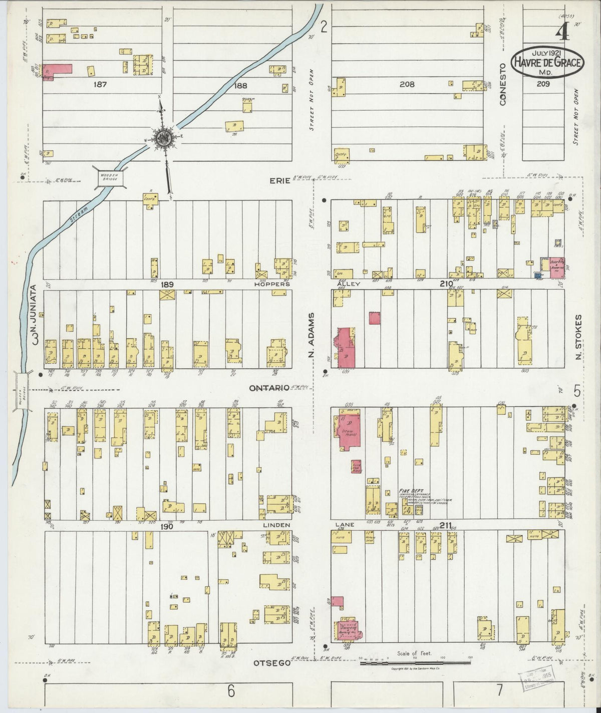 Sanborn Fire Insurance Map from Havre De Grace, Harford County, Maryland (1921), Sheet #0004 - Historic Sanborn Fire Insurance Map Print, vintage old map wall art, antique decor, genealogy gift, Maryland Maryland map