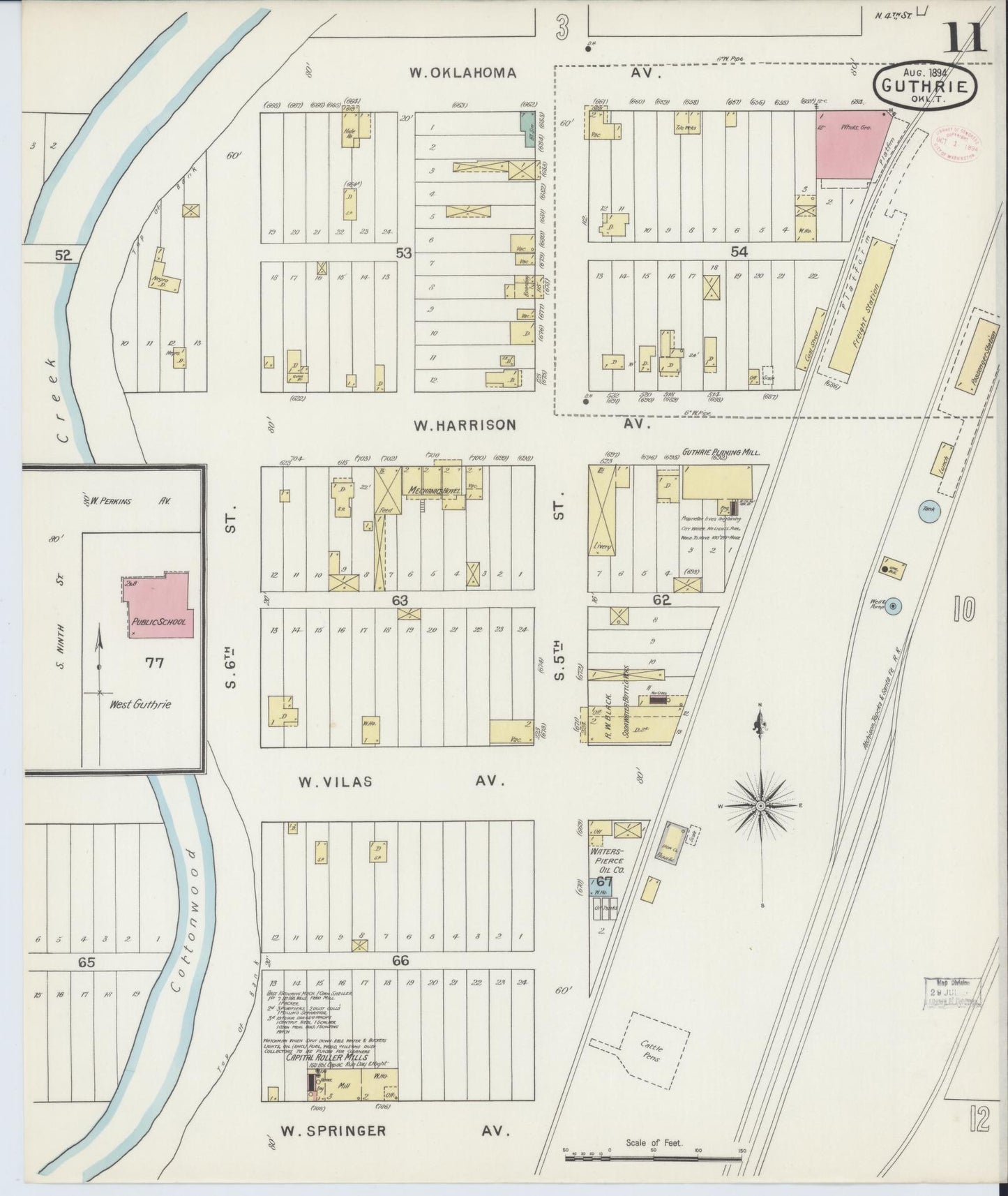 Sanborn Fire Insurance Map from Guthrie, Logan County, Oklahoma (1894), Sheet #0011 - Historic Sanborn Fire Insurance Map Print, vintage old map wall art, antique decor, genealogy gift, Oklahoma Oklahoma map