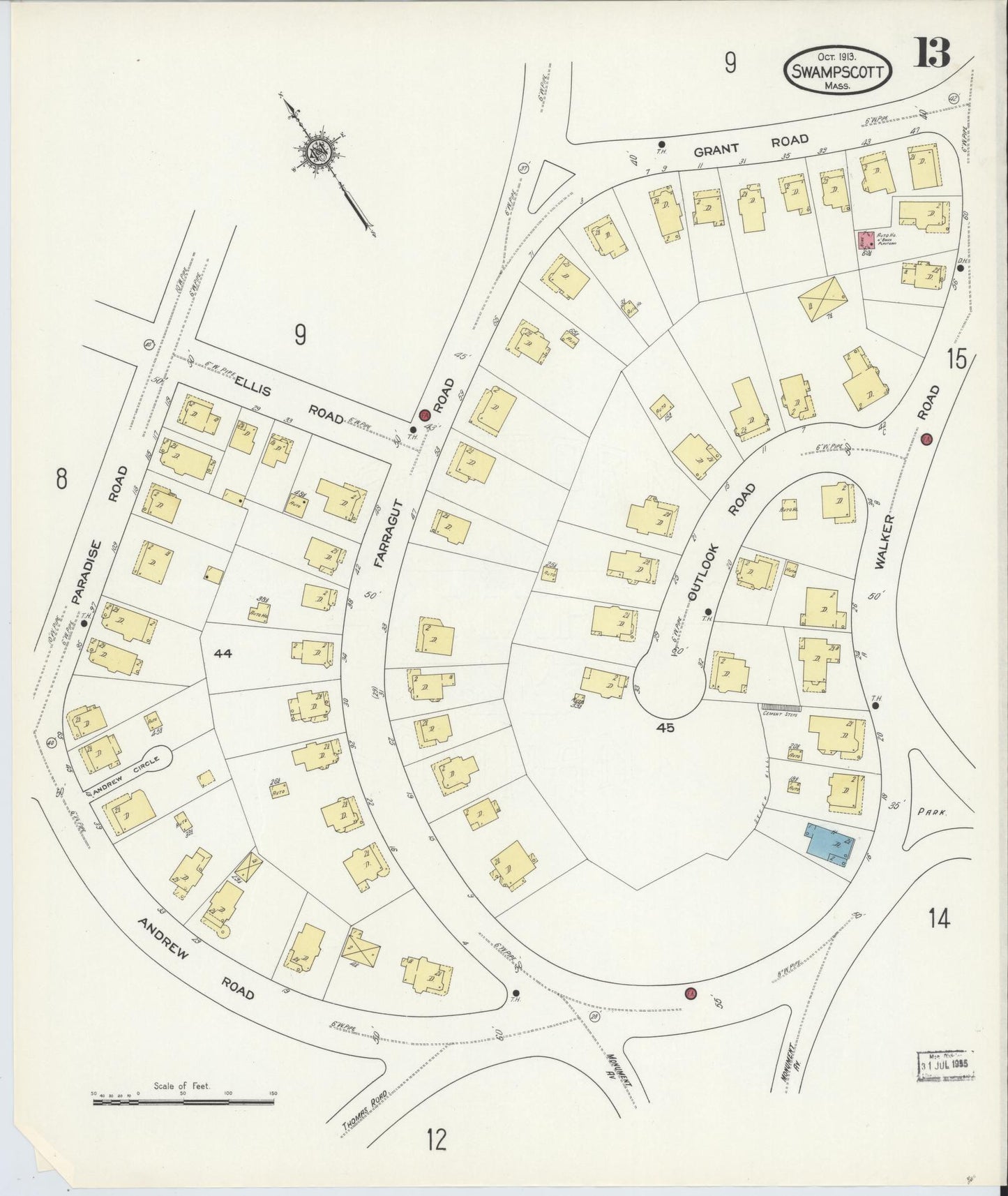 Sanborn Fire Insurance Map from Swampscott, Essex County, Massachusetts (1913), Sheet #0013 - Historic Sanborn Fire Insurance Map Print, vintage old map wall art, antique decor, genealogy gift, Massachusetts Massachusetts map