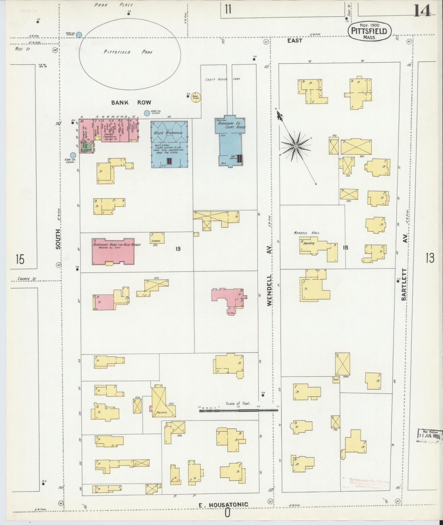 Sanborn Fire Insurance Map from Pittsfield, Berkshire County, Massachusetts (1900), Sheet #0014 - Historic Sanborn Fire Insurance Map Print, vintage old map wall art, antique decor, genealogy gift, Massachusetts Massachusetts map