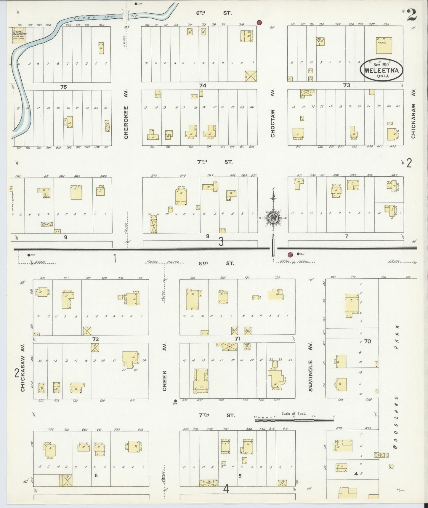 Sanborn Fire Insurance Map from Weleetka, Okfuskee County, Oklahoma (1910), Sheet #0002 - Historic Sanborn Fire Insurance Map Print, vintage old map wall art, antique decor, genealogy gift, Oklahoma Oklahoma map