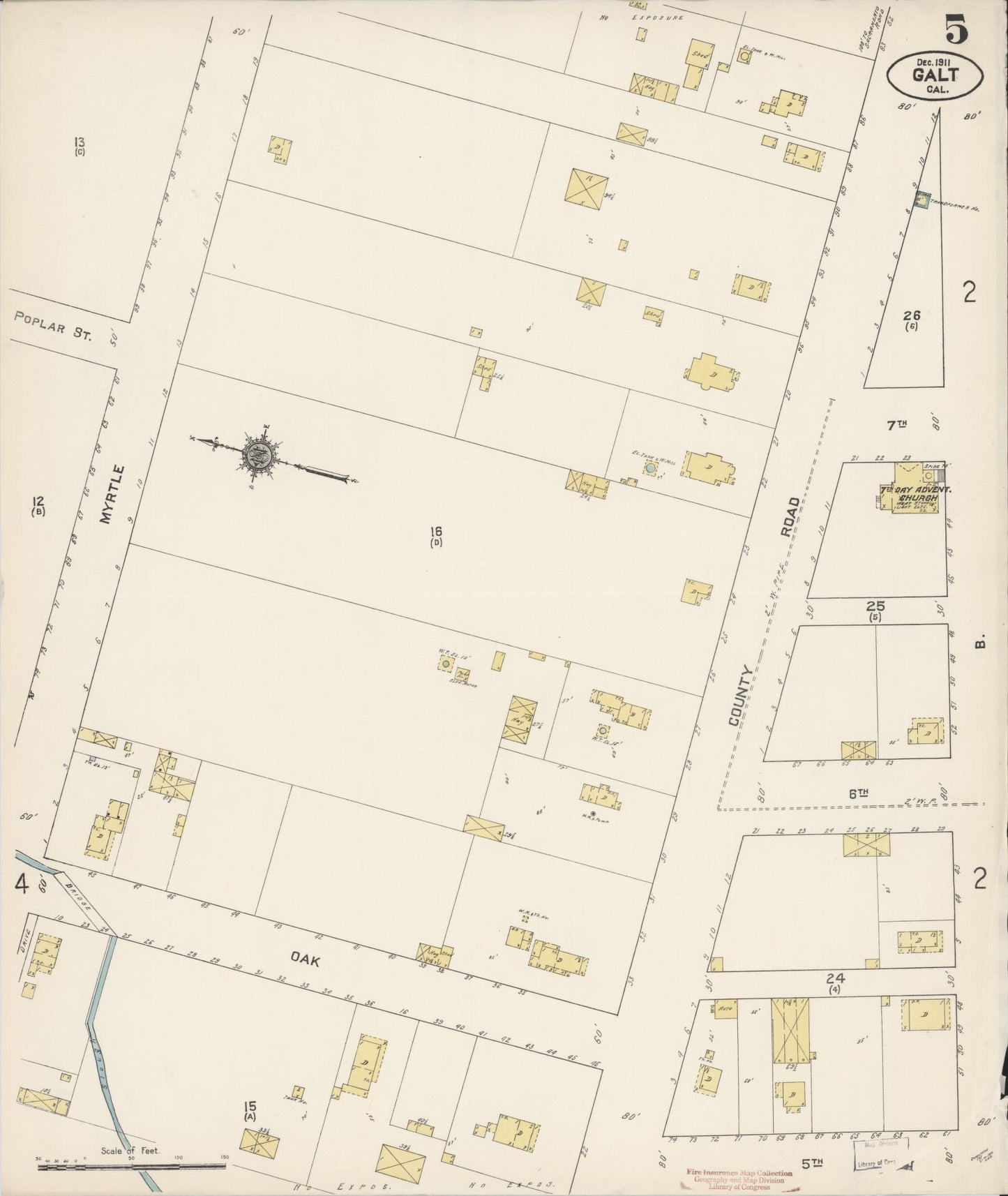 Sanborn Fire Insurance Map from Galt, Sacramento County, California (1911), Sheet #0005 - Historic Sanborn Fire Insurance Map Print, vintage old map wall art, antique decor, genealogy gift, California California map