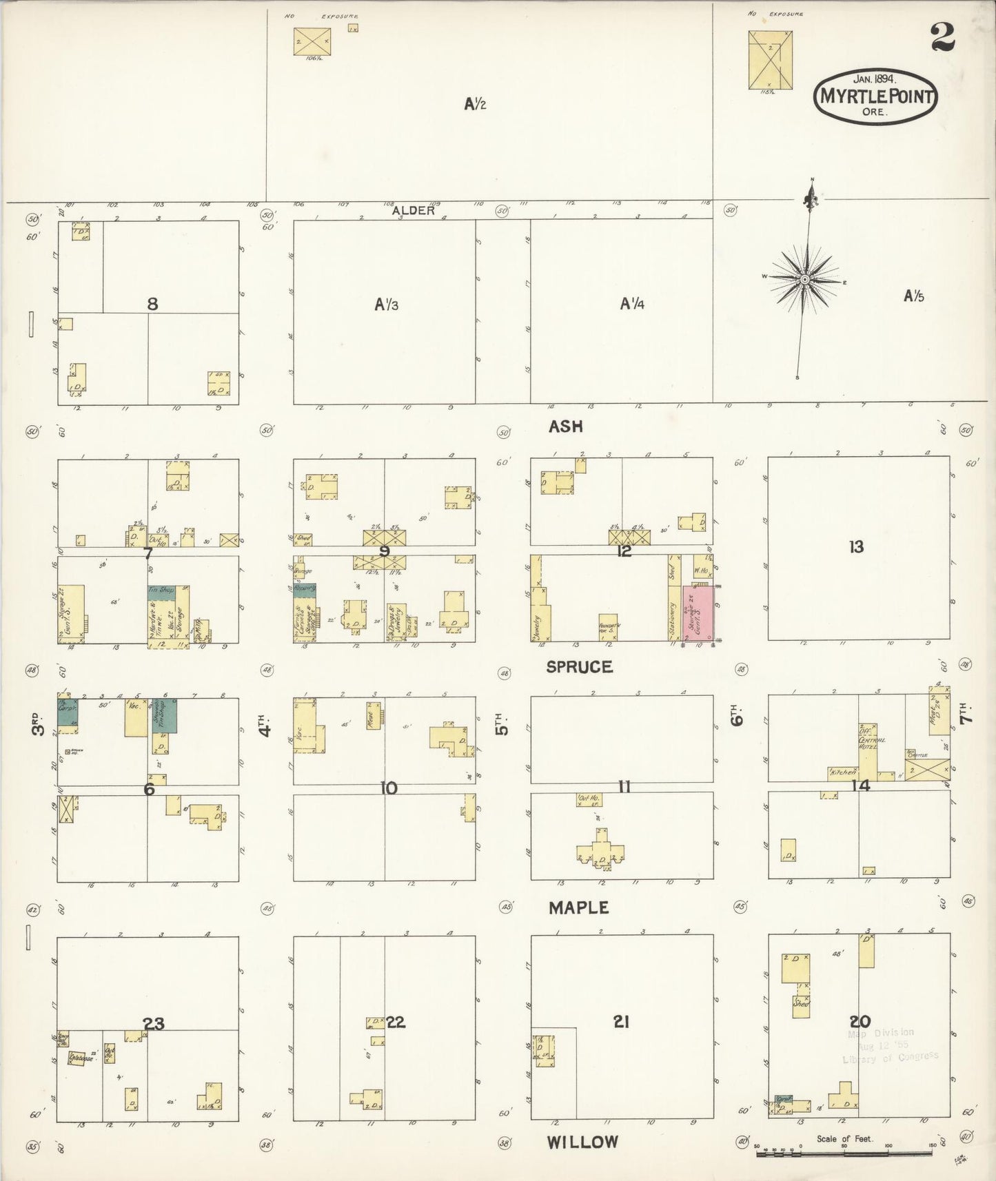 Sanborn Fire Insurance Map from Myrtle Point, Coos County, Oregon (1894), Sheet #0002 - Historic Sanborn Fire Insurance Map Print, vintage old map wall art, antique decor, genealogy gift, Oregon Oregon map