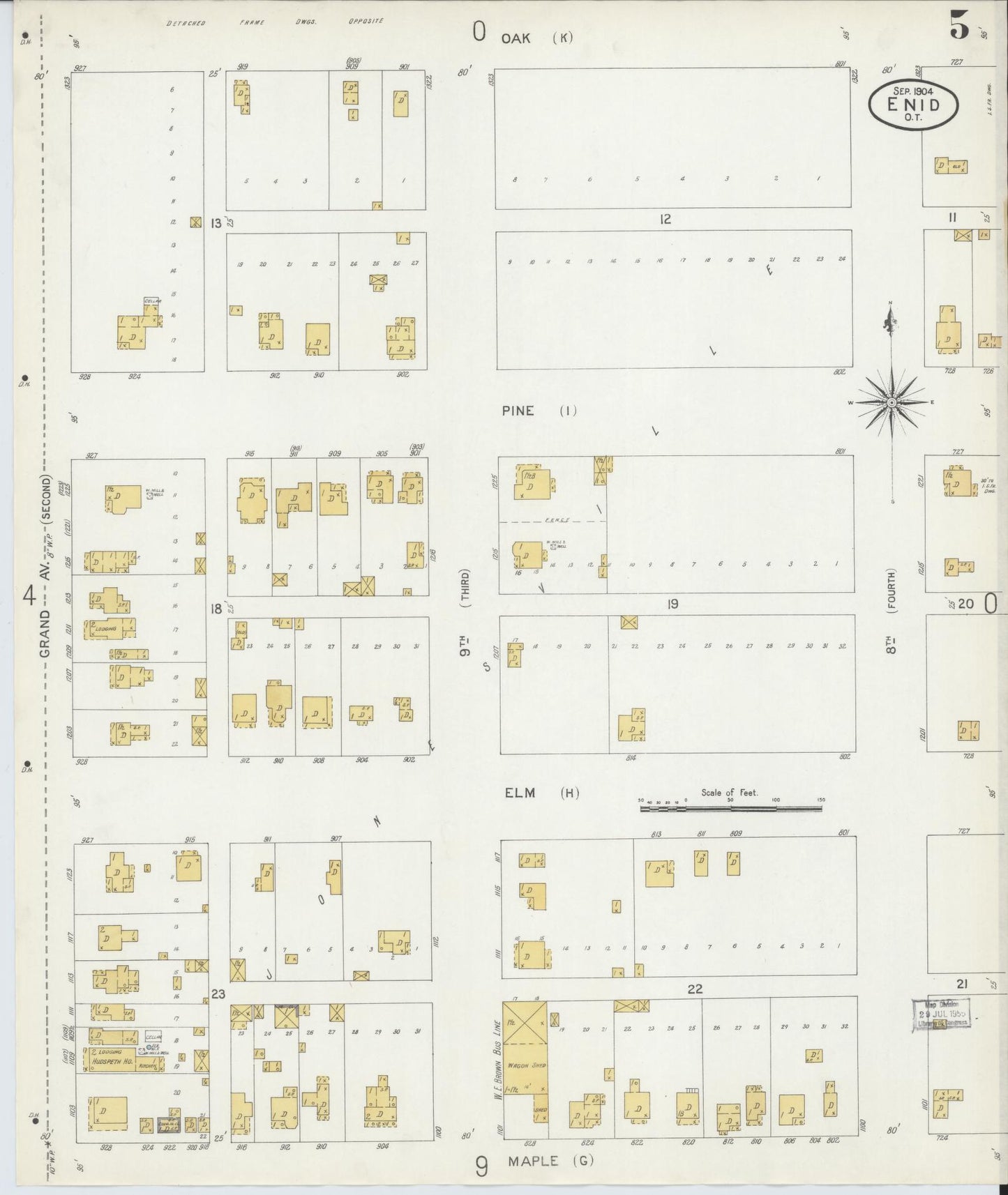 Sanborn Fire Insurance Map from Enid, Garfield County, Oklahoma (1904), Sheet #0005 - Historic Sanborn Fire Insurance Map Print, vintage old map wall art, antique decor, genealogy gift, Oklahoma Oklahoma map