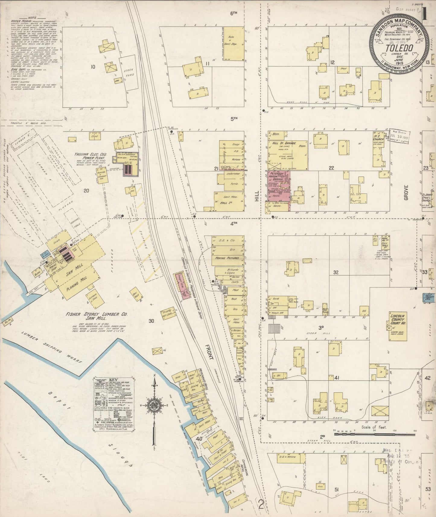 Sanborn Fire Insurance Map from Toledo, Lincoln County, Oregon (1919), Sheet #0001 - Historic Sanborn Fire Insurance Map Print, vintage old map wall art, antique decor, genealogy gift, Oregon Oregon map