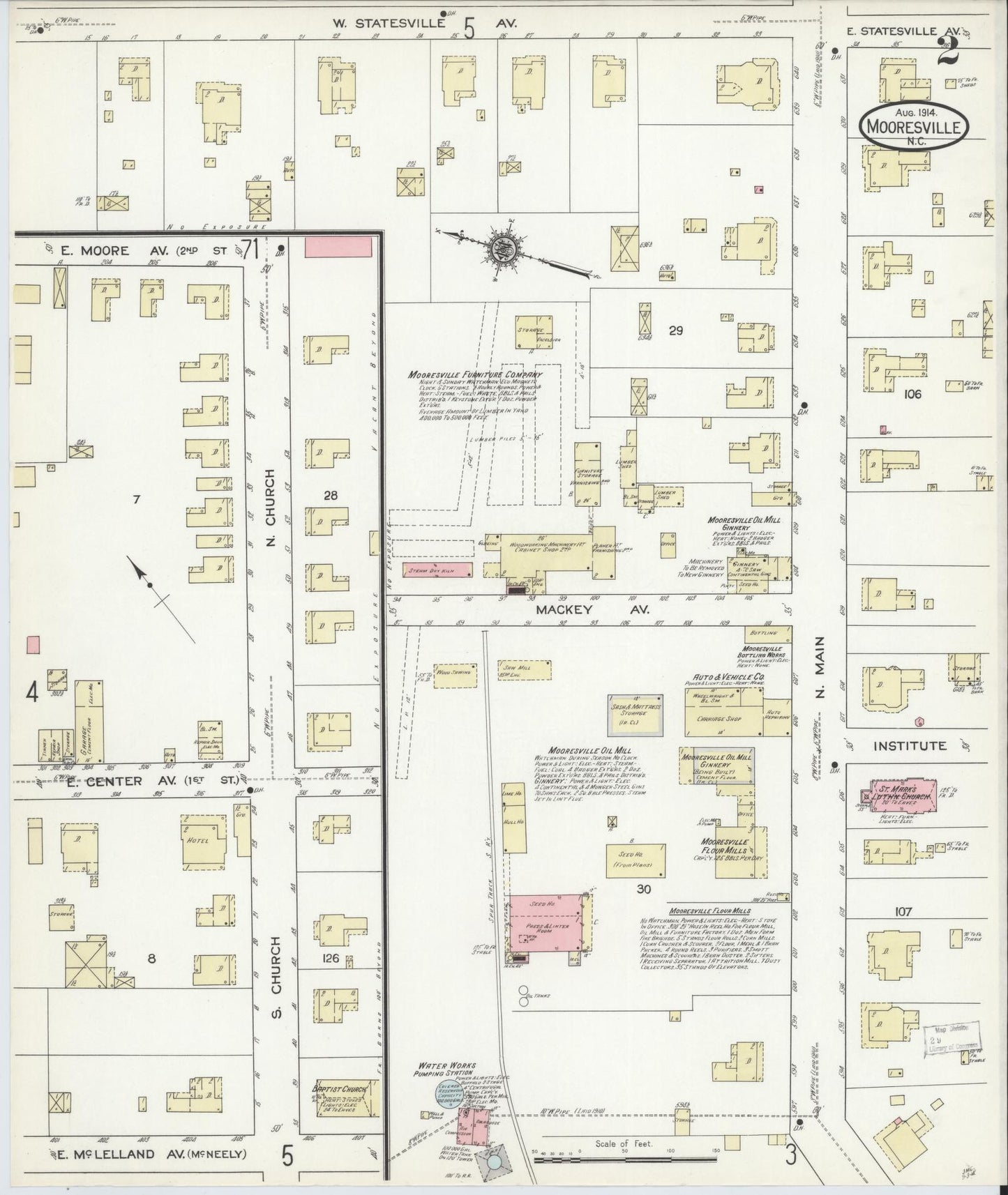 Sanborn Fire Insurance Map from Mooresville, Iredell County, North Carolina (1914), Sheet #0002 - Historic Sanborn Fire Insurance Map Print, vintage old map wall art, antique decor, genealogy gift, North Carolina North Carolina map