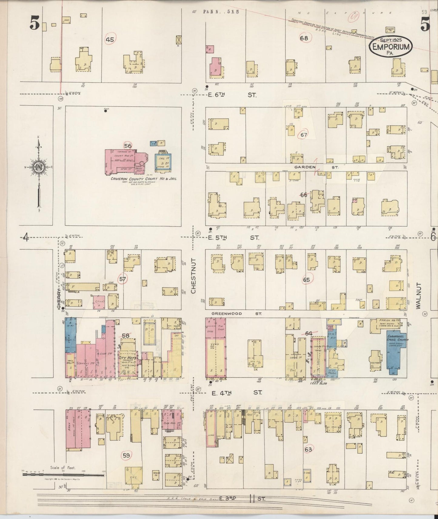 Sanborn Fire Insurance Map from Emporium, Cameron County, Pennsylvania (1938), Sheet #0005 - Historic Sanborn Fire Insurance Map Print, vintage old map wall art, antique decor, genealogy gift, Pennsylvania Pennsylvania map