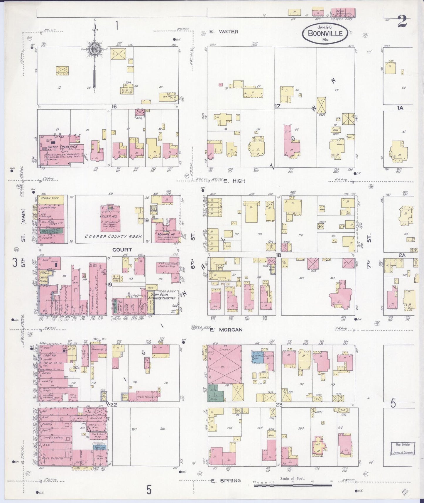 Sanborn Fire Insurance Map from Boonville, Cooper County, Missouri (1910), Sheet #0002 - Historic Sanborn Fire Insurance Map Print, vintage old map wall art, antique decor, genealogy gift, Missouri Missouri map