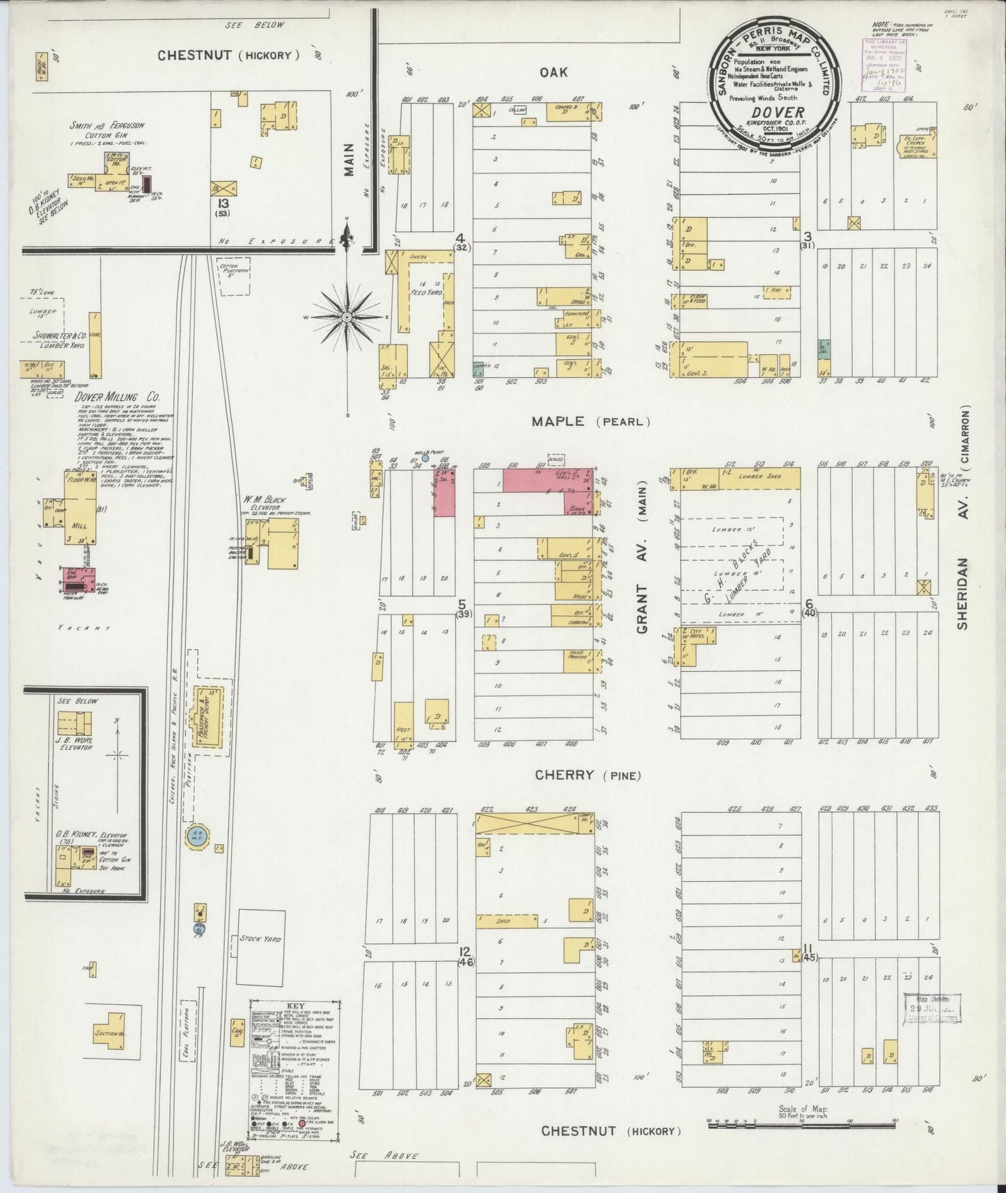 Sanborn Fire Insurance Map from Dover, Kingfisher County, Oklahoma (1901), Sheet #0001 - Historic Sanborn Fire Insurance Map Print, vintage old map wall art, antique decor, genealogy gift, Oklahoma Oklahoma map
