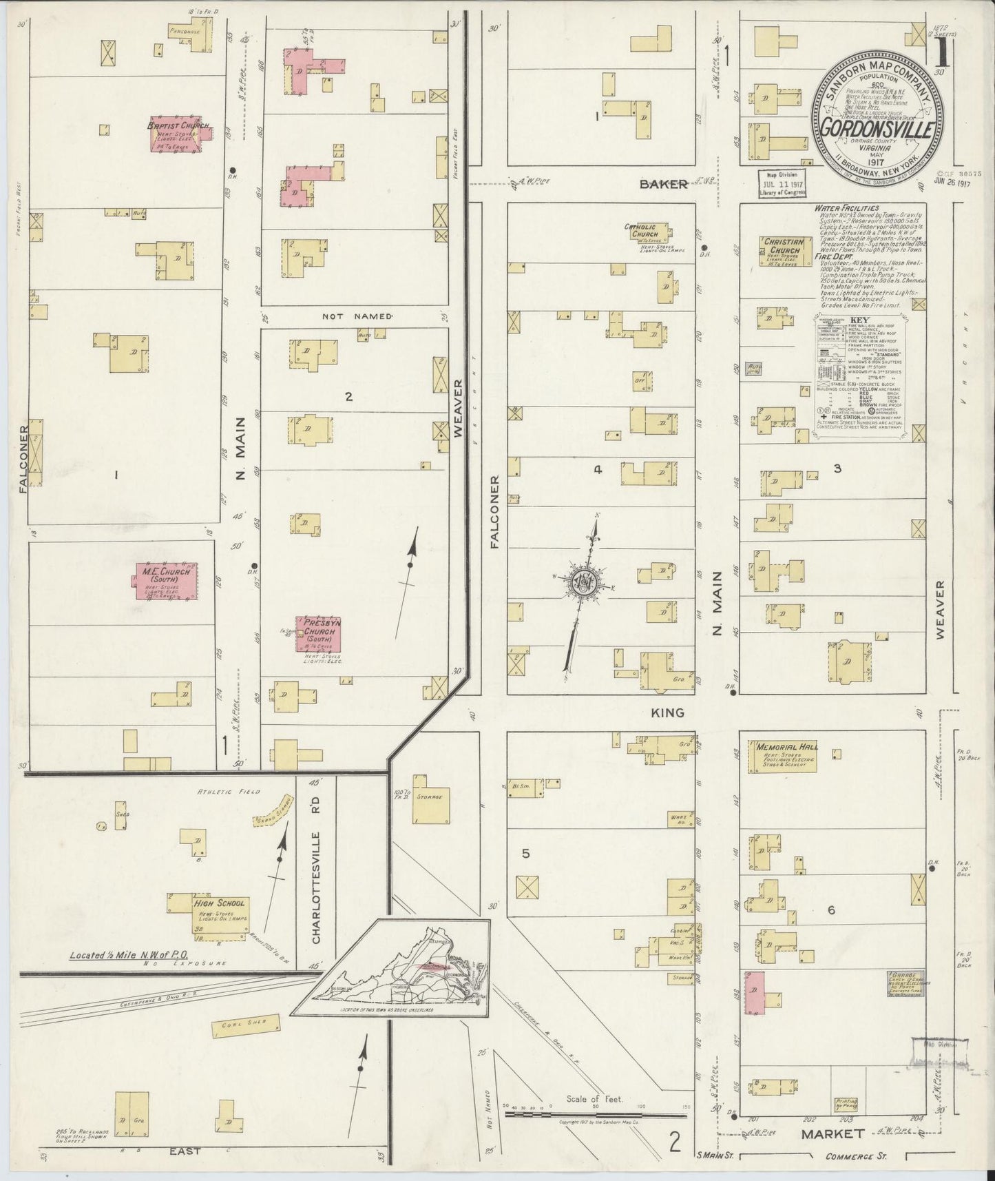 Sanborn Fire Insurance Map from Gordonsville, Orange County, Virginia. (1917) – Historic Sanborn Fire Insurance Map Print